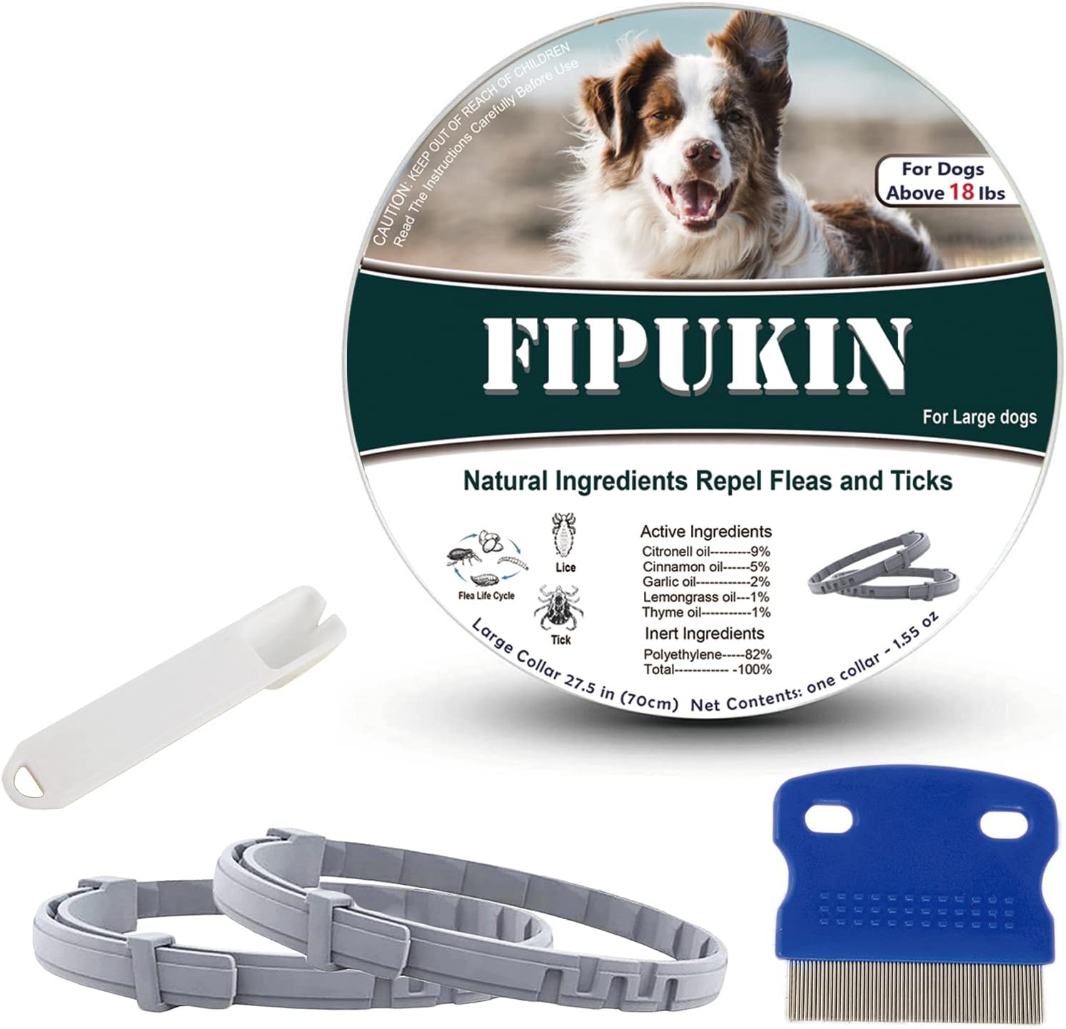 Natural Ingredients Flea Collar for Large Dogs,Safe and Effective Flea and Tick Collar, Waterproof,8 Months Protection Each,Free Comb and Tick Scoop,27.5 Inches,2-Pack
