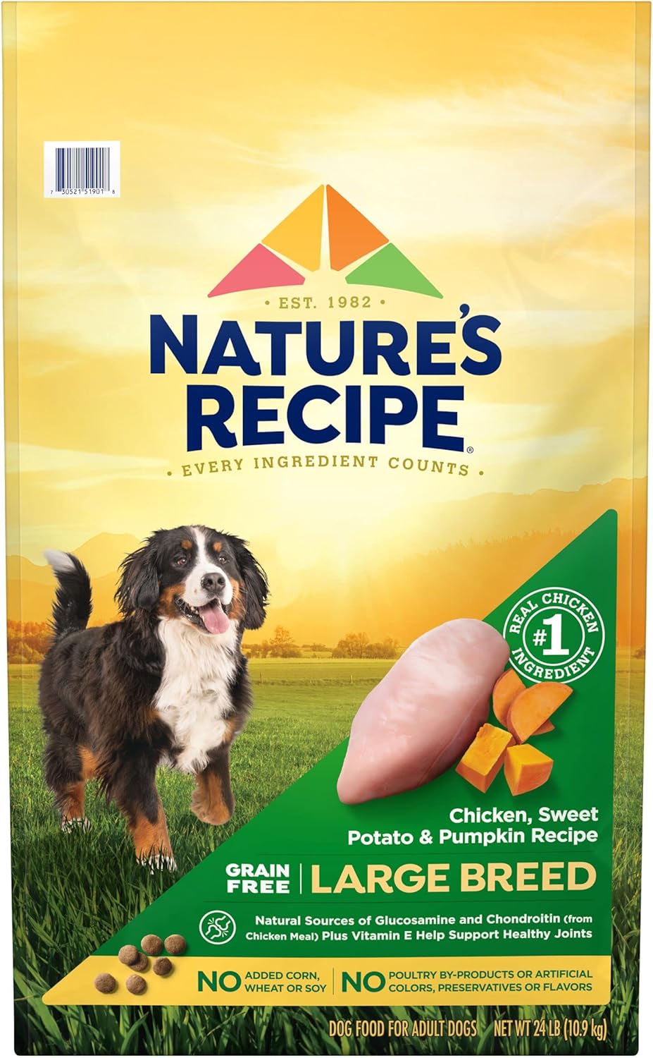 Nature’s Recipe Grain Free Large Breed Chicken, Sweet Potato & Pumpkin Recipe Dry Dog Food, 24 lb. Bag