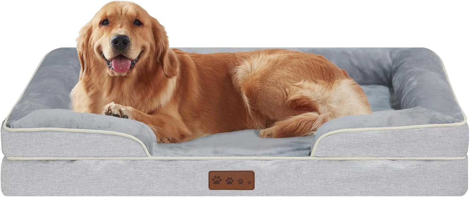 Orthopedic Dog Bed XLarge Sized Dogs- Waterproof Memory Foam 44×32 Inch Pet Couch Bed with Removable Washable Cover & Non-Slip Bottom, Giant Dog Sofa Beds (XL, Grey)