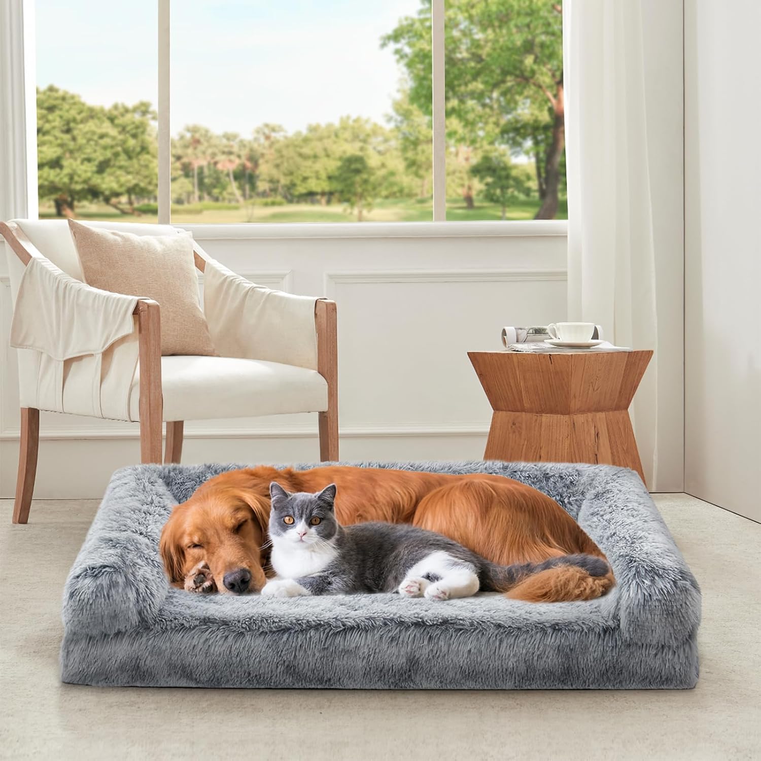 Orthopedic Dog Bed for Large, Medium Dogs Breeds, Dog Sofa Beds with Pillow,High Density Egg Crate Foam Dog Beds,Waterproof Deluxe Plush Couch Dog Bed with Removable Washable Cover