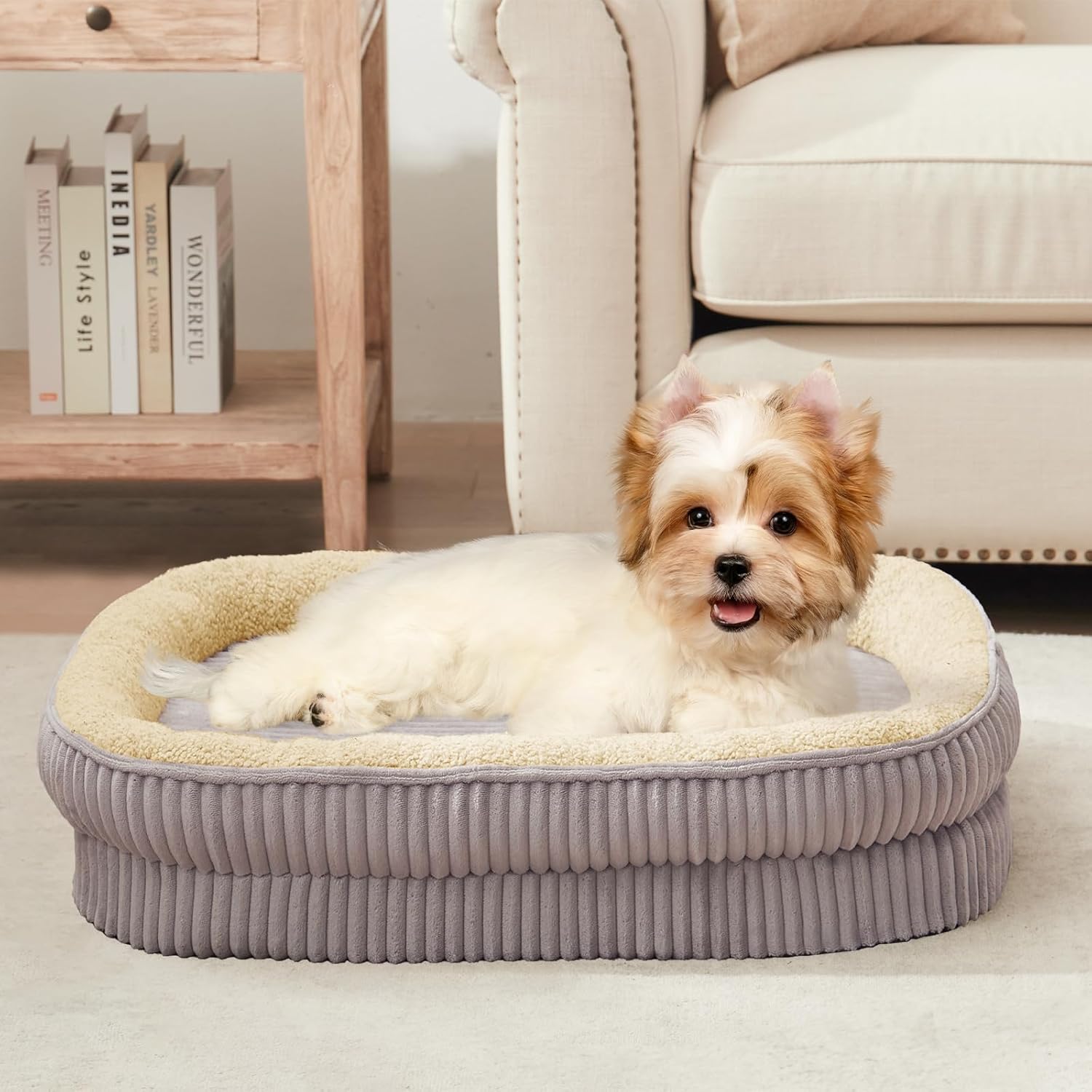 Orthopedic Dog Bed for Small Dogs Breeds, High Density Egg Crate Foam Dog Sofa Beds,Oval Kennel Bed, Pet Couch Bed with Four Sided Bolster, Removable Washable Cover& Non-Slip Bottom