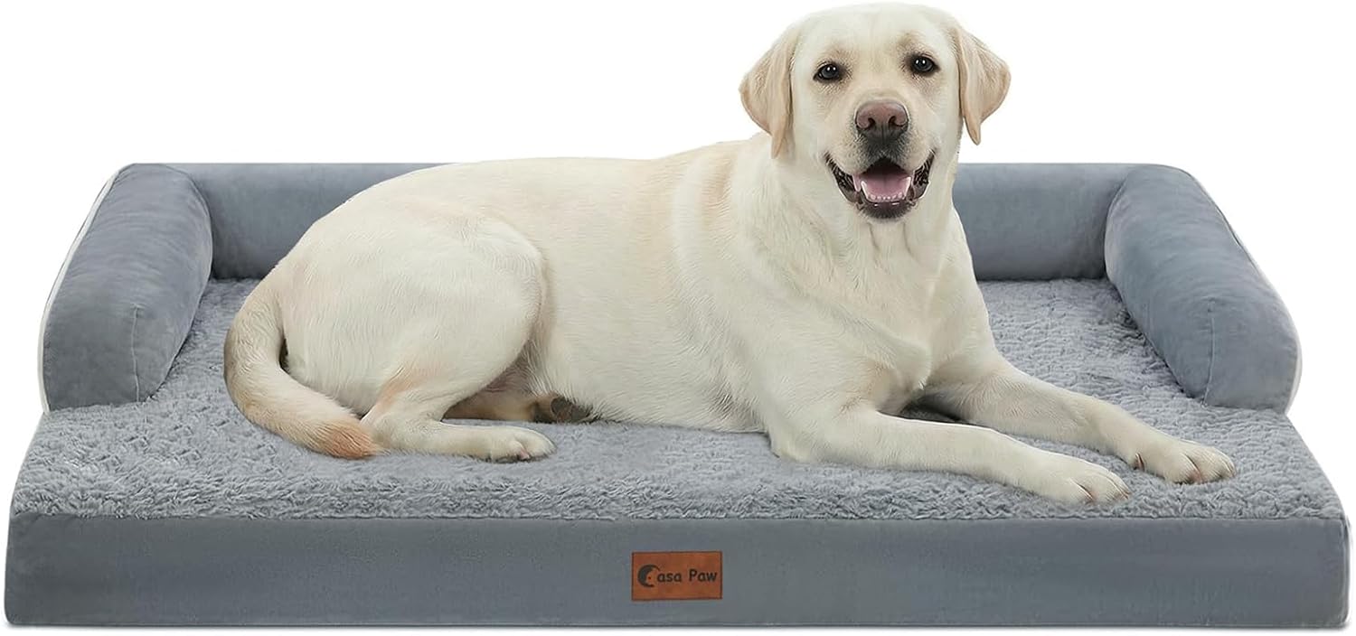 Orthopedic Dog Beds for Extra Large Dogs, Waterproof Egg Crate Foam XL Dog Bed with Sides 45x35Inch, Big Dogs Couch Beds with Removable Washable Cover and Nonskid Bottom, Grey