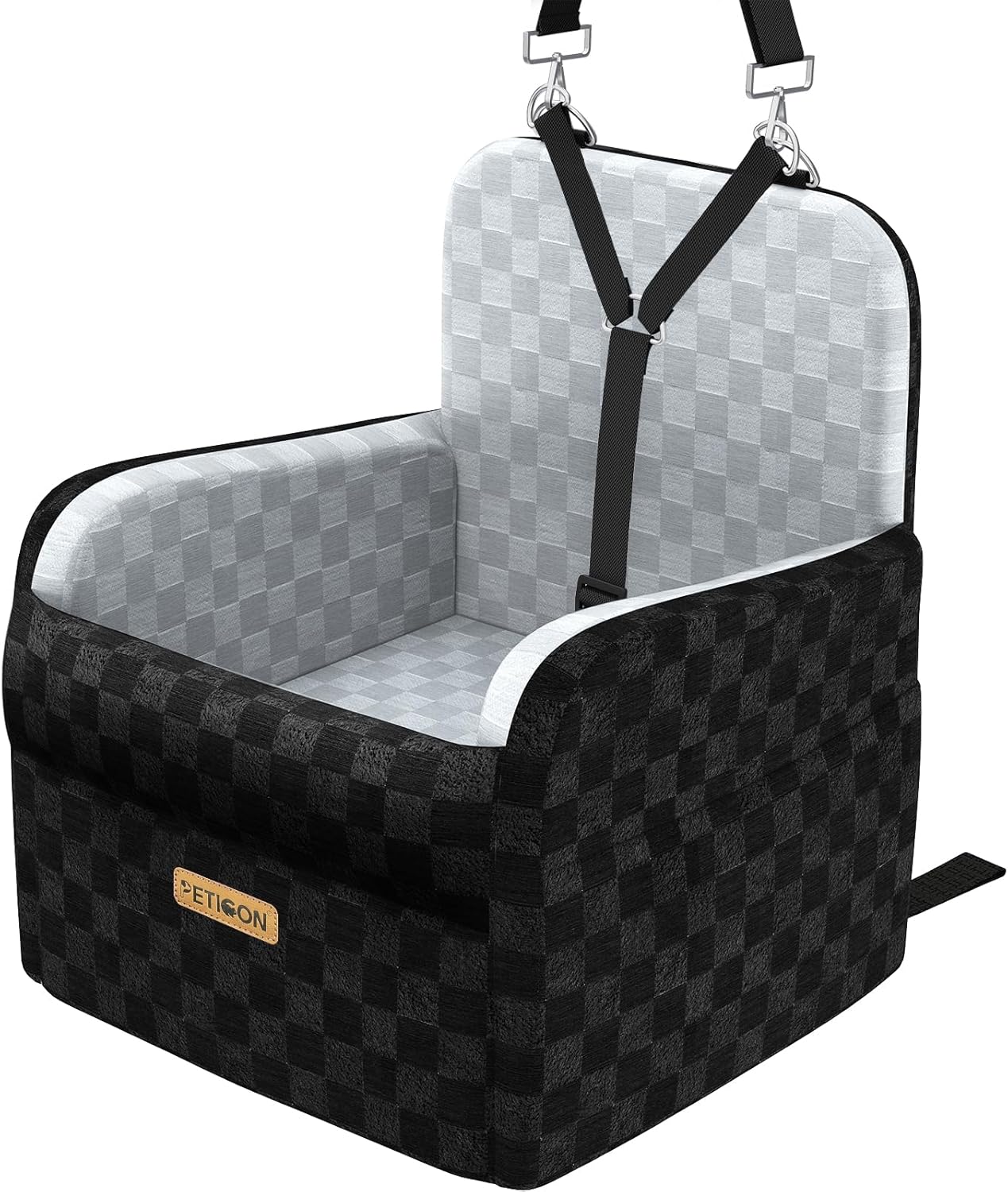 PETICON Waterproof Dog Car Seat for Small Medium Dogs, 6in Memory Foam Pet Booster Seat for Dogs up to 35 lbs with Pockets, Detachable Washable Pet Carseat with Y-Shape Safety Belt