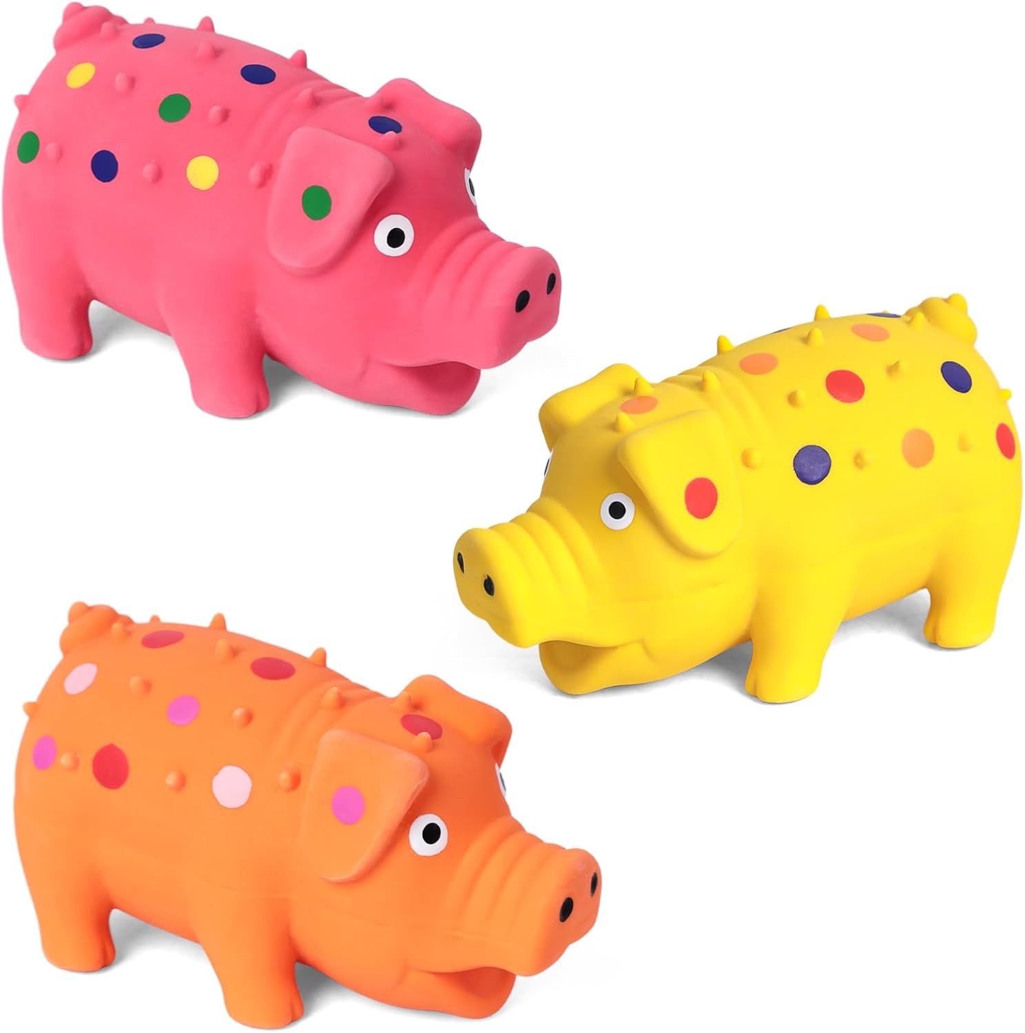 POPLAY 3PCS Squeaky Latex Grunting Pig Dog Toys, 4 Inch Prank Nosie Maker Puppy Chew Toys Rubber Squeeze Gift for Dogs