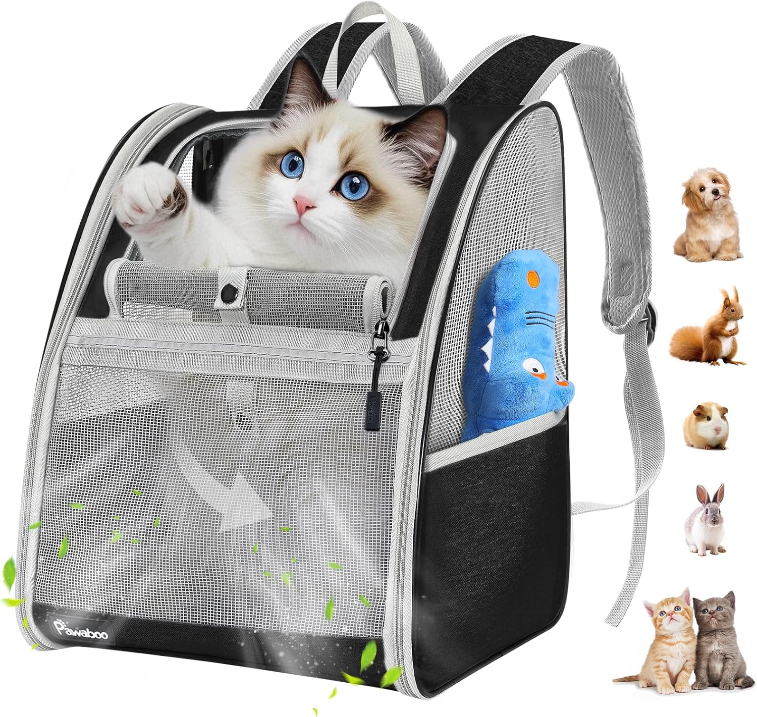 Pawaboo Cat Carrier Backpack, Pet Carrier Backpack for Kitties Small Dogs Puppies, Breathable Cat Bag Carrier, Small Dog Travel Backpack Carrier for Kitten Puppy Bunny – Black (up to 22lbs)