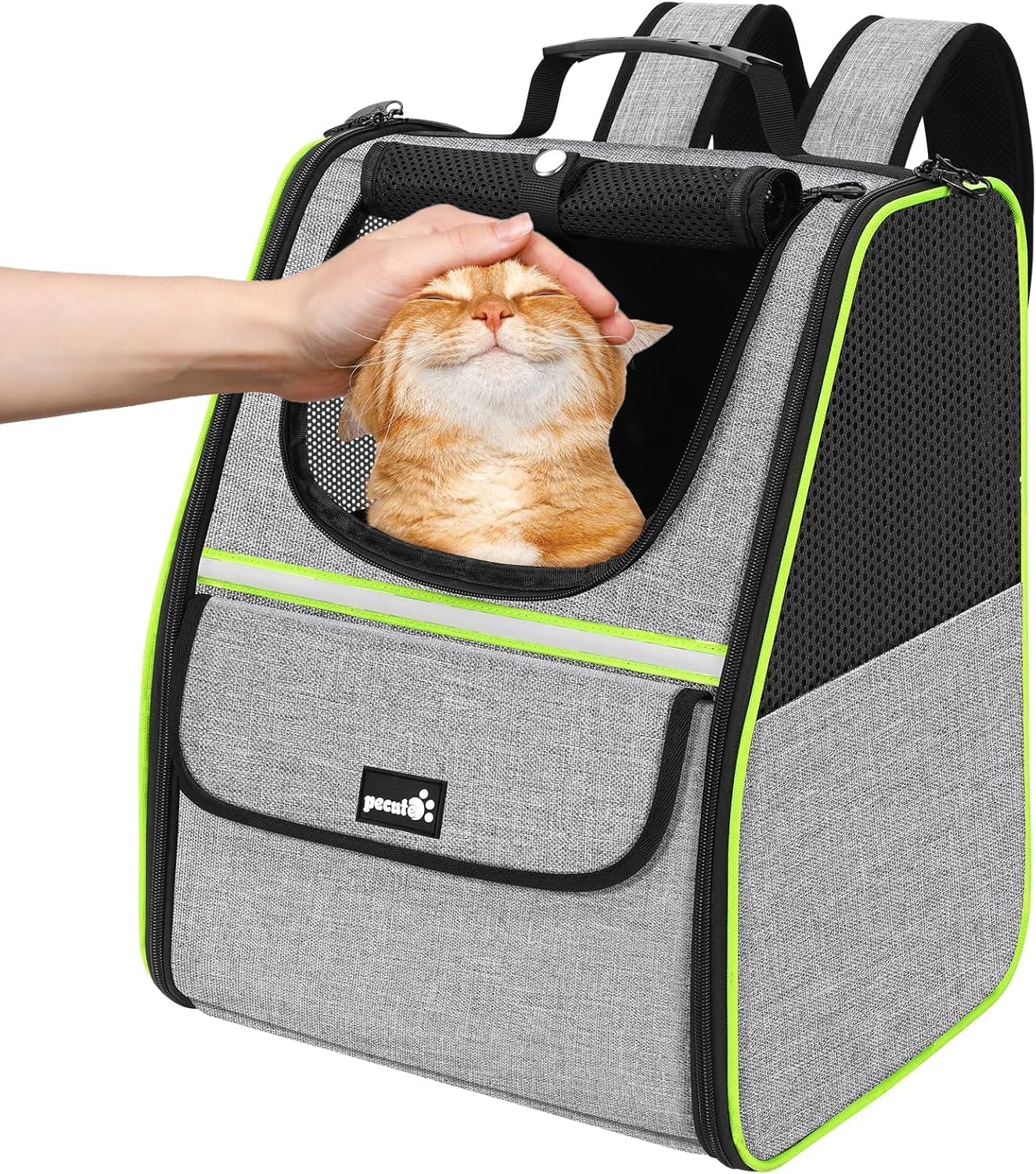 Pecute Cat Backpack Carrier for Travel & Hiking, Breathable Pet Carrier Backpack with Storage Pockets, Small Dog Carrier Bag for Outdoor Walking, Bike Riding, Vet Visits, Grey