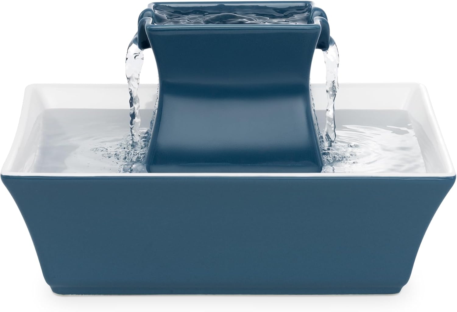 PetSafe Drinkwell Pagoda Fountain – Hygienic Ceramic Continuous Flowing Fountain – Elevated Upper Bowl & Double Free-Falling Stream Design – Minimalist Pet Hydration Station – 70 oz Capacity