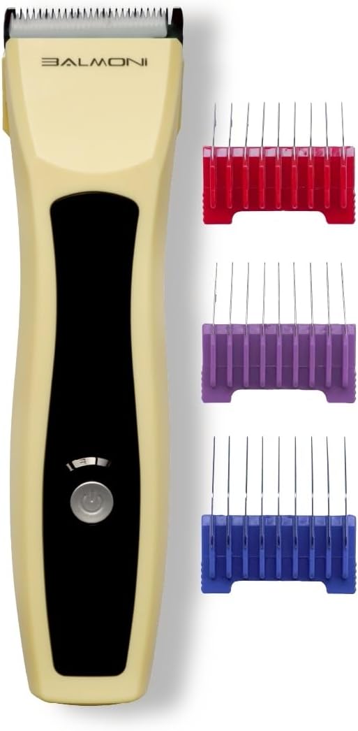 Professional Cordless Pet Trimmer for Dogs & Cats – Rechargeable Grooming Clipper with Detachable Metal Blade, Low-Noise Motor, Includes 3/6/9mm Metal Guide Comb Kit (Yellow)