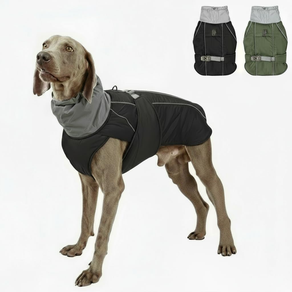 Reflective High Neck Dog Coat with Built-in Harness, Waterproof Fleece Lined Winter Jacket, Windproof Pet Vest for Cold Weather for Small Medium Large Dogs (Black, Medium)