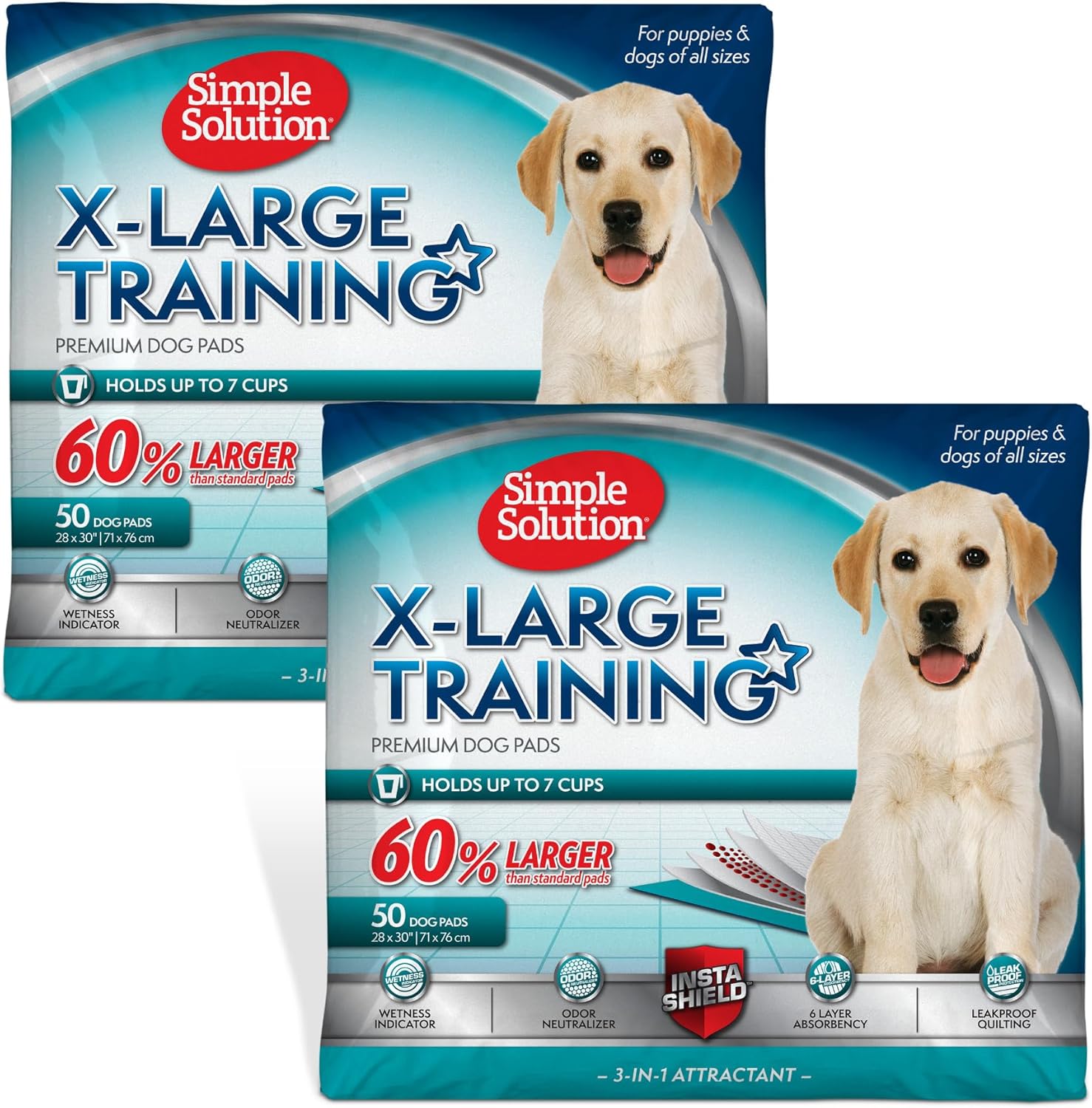 Simple Solution Extra Large Puppy Training Pads – Leak-Proof Potty Pads for Large Dogs – Absorbent and Disposable with Odor Control for Housebreaking – 28 x 30 Inches – 100 Count