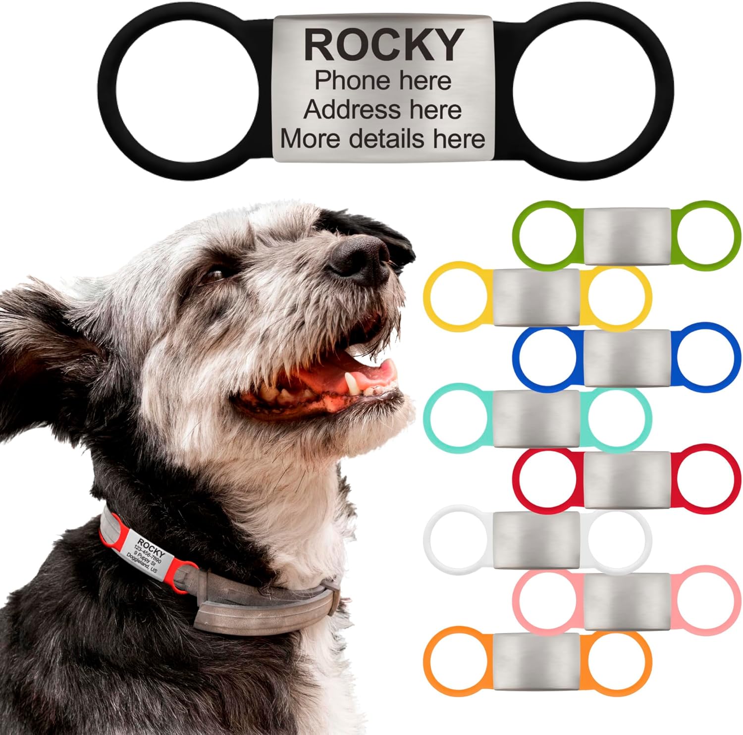 Slide On Pet Tag ID – Silent Custom Dog Tags – Name Tags Personalized – No Jingle Slide On Cat Tag ID – Engraved Collars