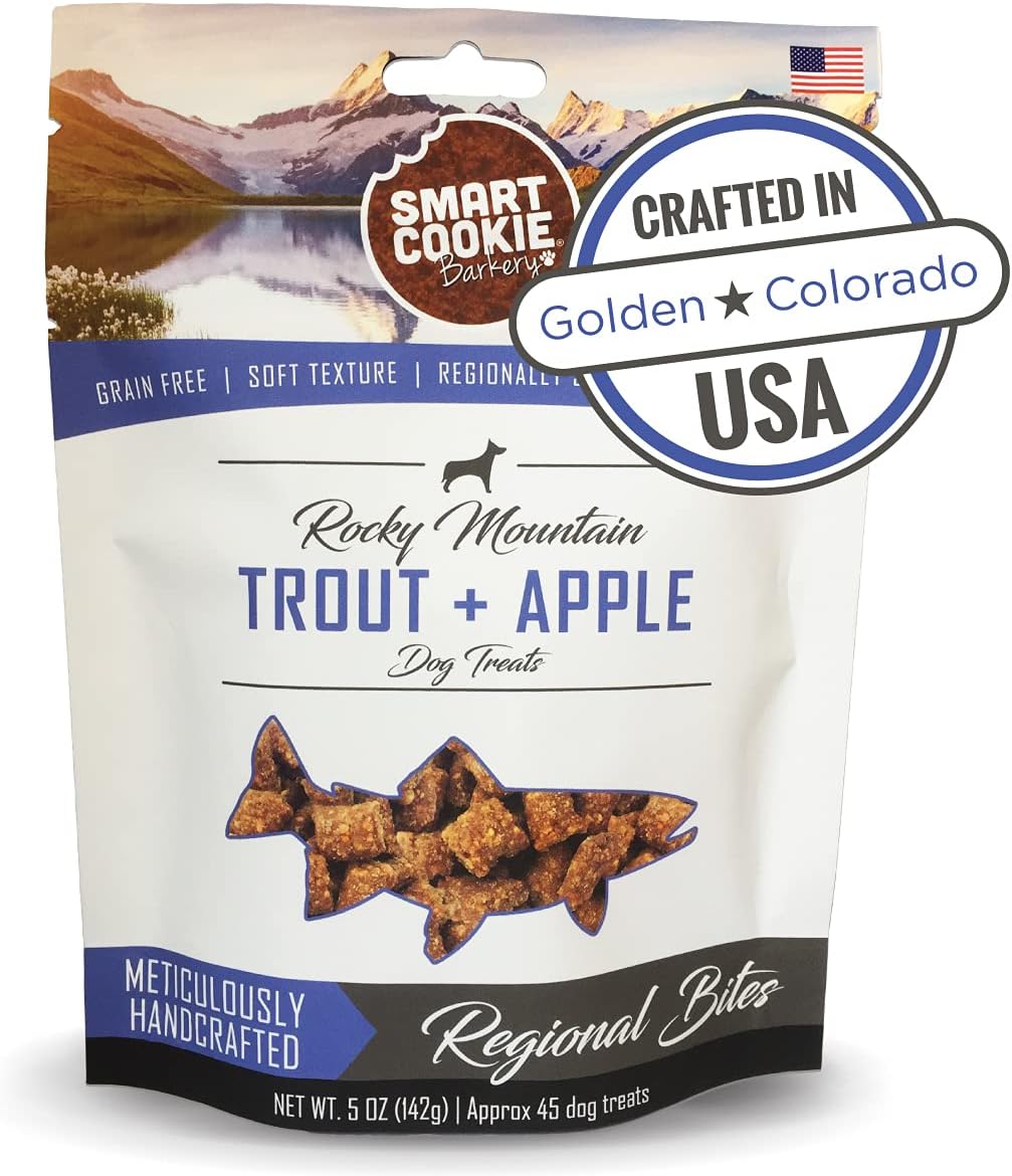 Smart Cookie All Natural Soft Dog Treats – Trout & Apple – Healthy Dog Treats for Allergies, Sensitive Stomachs – Chewy, Grain Free, Human-Grade, Made in The USA – 5oz Bag