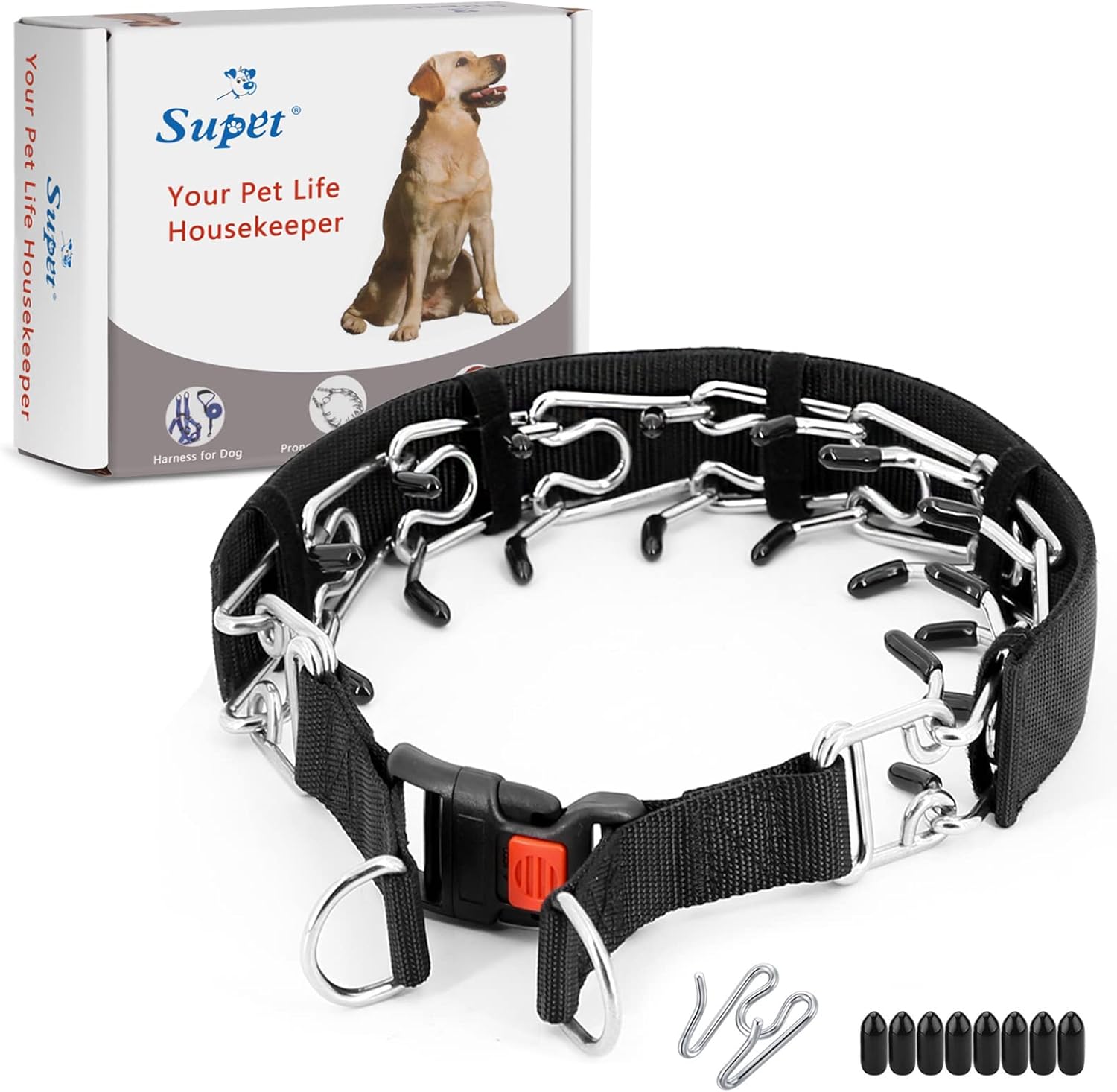 Supet Dog Prong Collar, Dog Choke Collar Adjustable Dog Pinch Collar with Quick Release Buckle/Nylon Cover for Small Medium Large Dogs