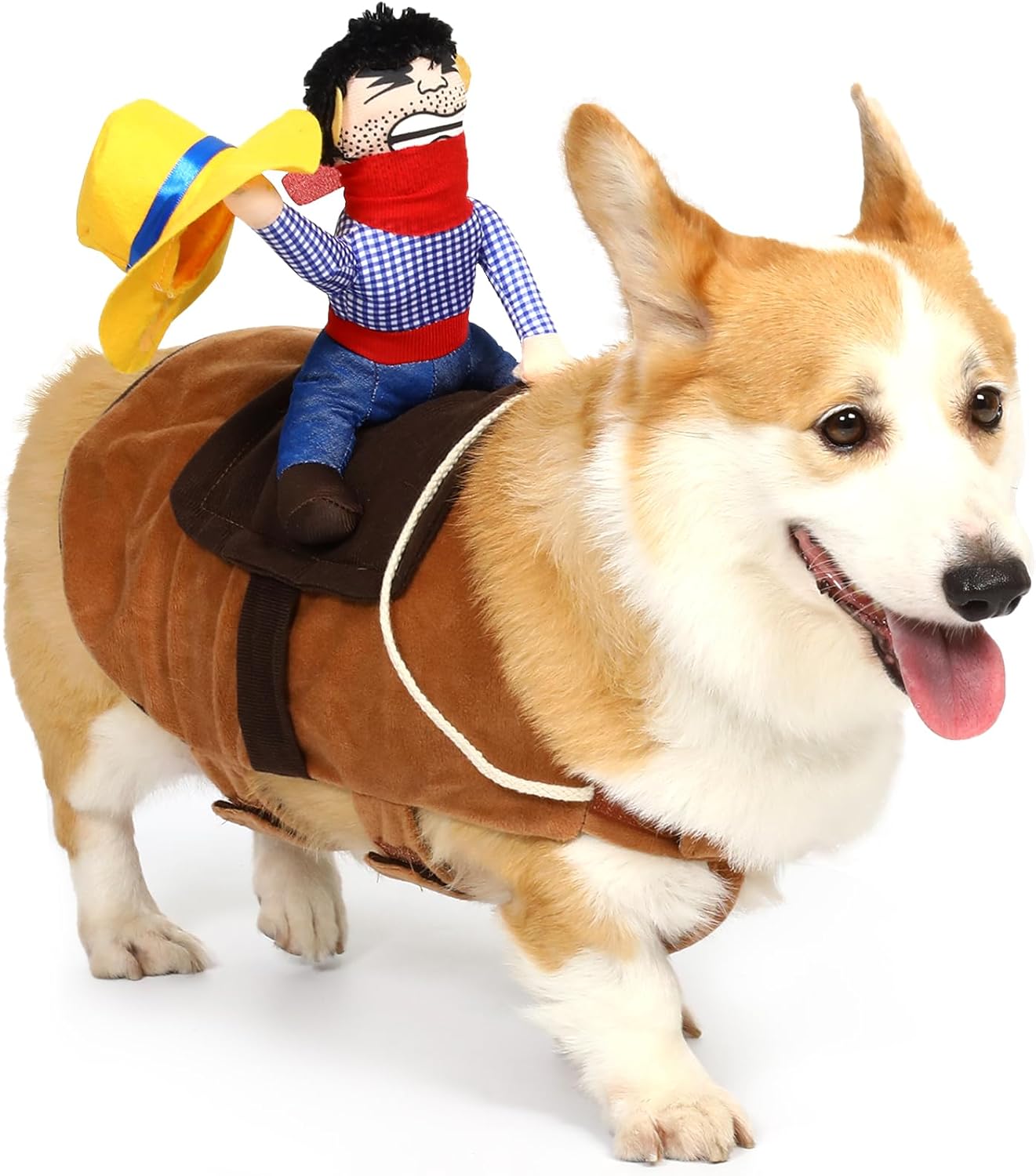 T2Y Cowboy Rider Dog Costume – Halloween Dog Costumes for Large Dogs, Dogs Clothes Knight Style with Doll and Hat for Halloween Day, Suitable for Shepherd, Husky, Shiba Inu【L】