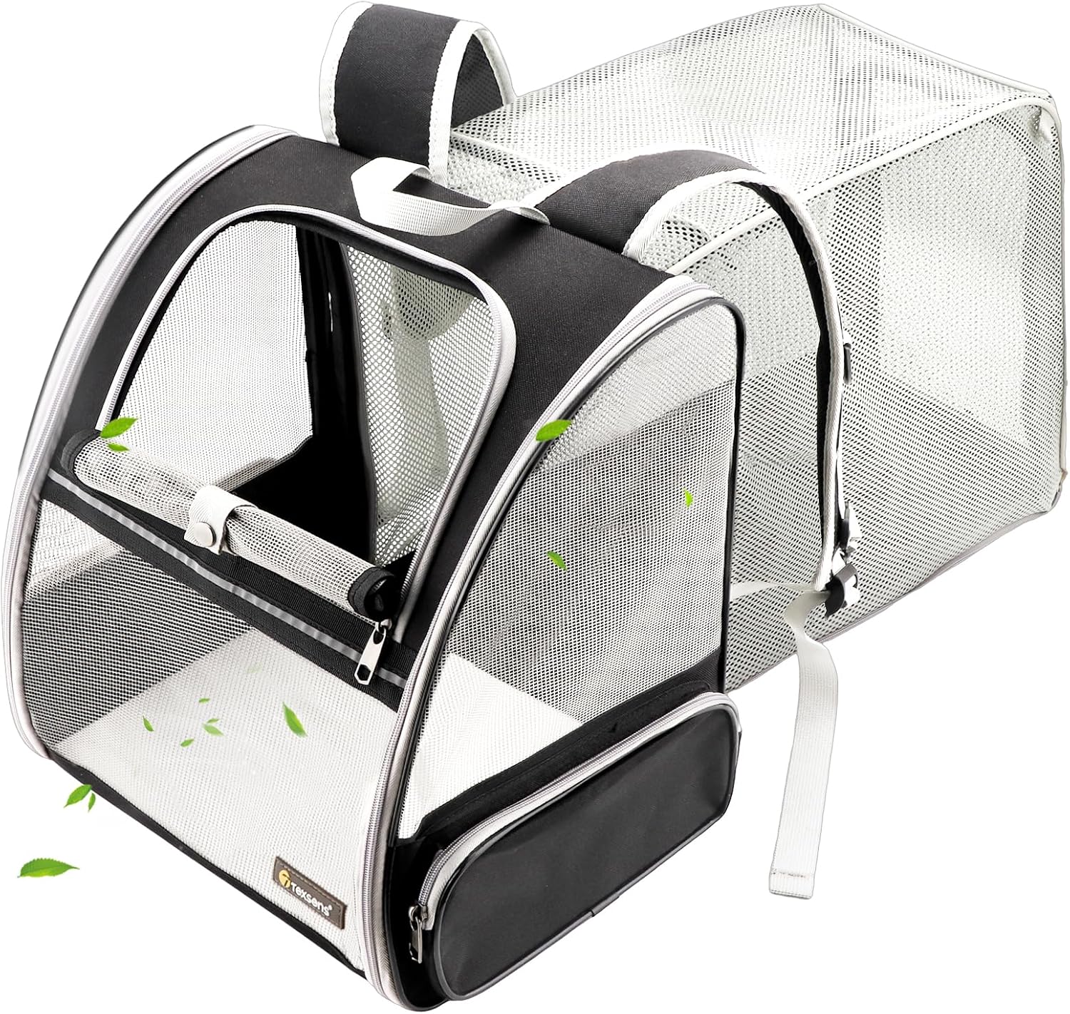 Texsens Cat Backpack – Expandable Pet Carrier for Medium Cats and Small Dogs up to 17 lbs – Breathable, Collapsible & Soft Cat Travel Bag for Outdoor Hiking (Black)