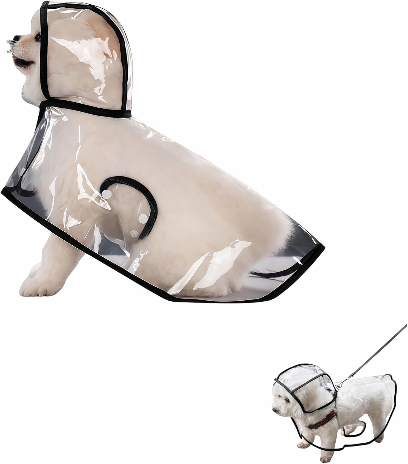 Transparent Dog Rain Poncho for Small Medium Dogs – Thick Waterproof Raincoat with Hidden Leash Hole & Adjustable Snaps, Windproof Hooded Cape for Bichon Poodle (Large)