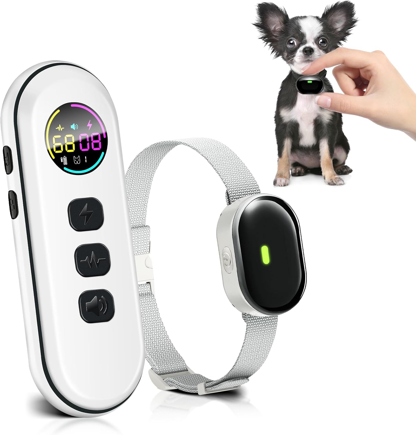 Ultra-Small Dog Shock Collar, Ultra-Light & Thin Dog Training Collar with 1300ft Remote, Tailored for Small Dogs 5-15lbs & Medium Dogs, 198-Level Precise Control, Waterproof, Rechargeable(White)
