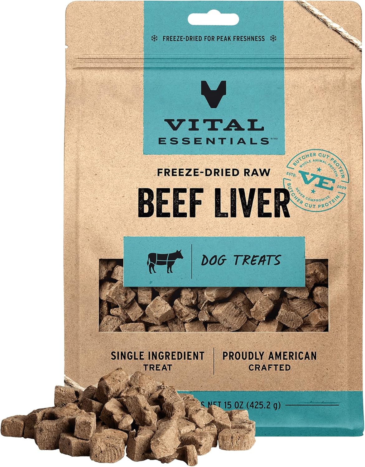 Vital Essentials Single Ingredient Beef Liver Dog Treats, 15 oz | Freeze-Dried Raw | Premium Quality High Protein Training Treats | Grain Free, Gluten Free, Filler Free