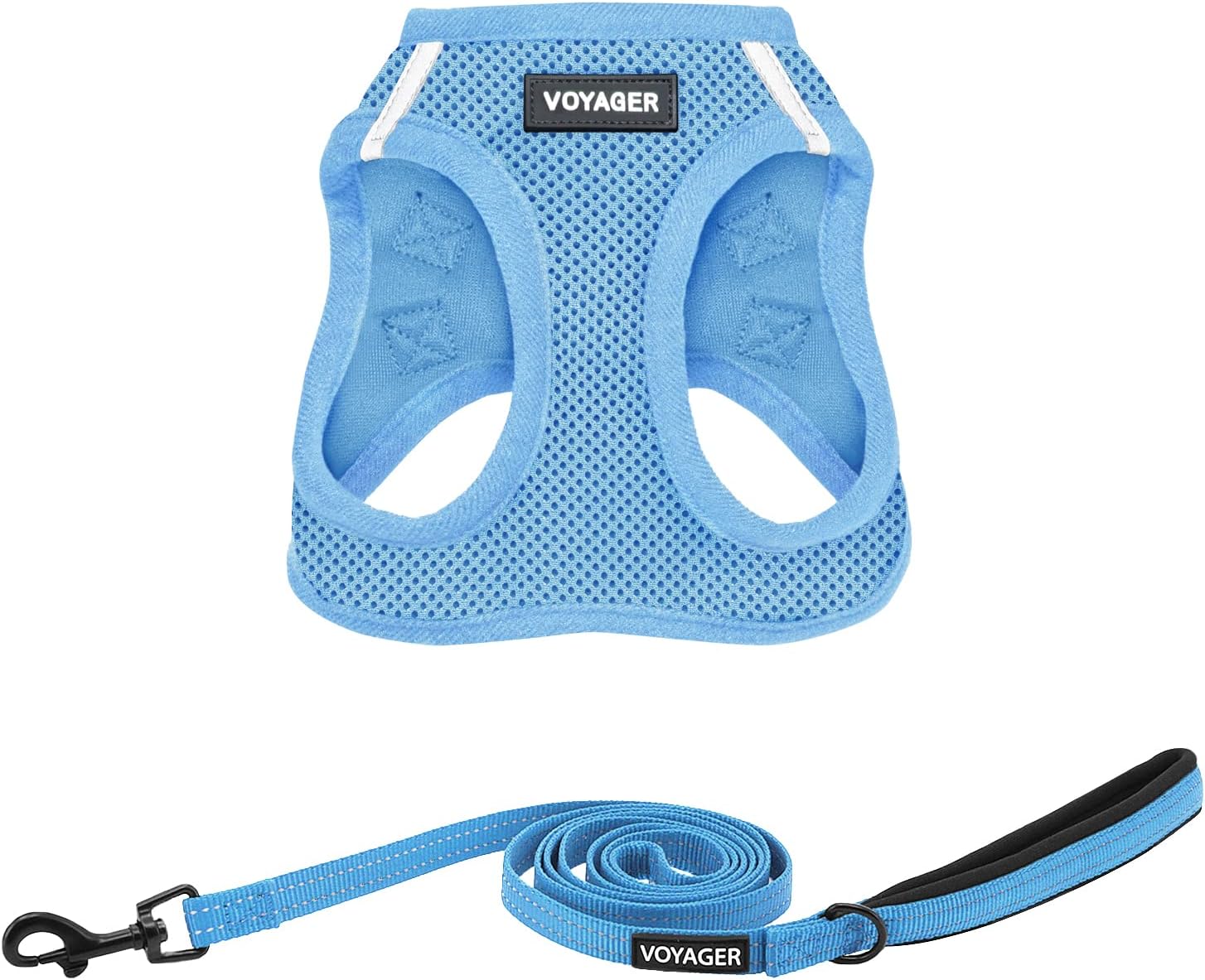 Voyager Step-in Air All Weather Mesh Harness and Reflective Dog 5 ft Leash Combo with Neoprene Handle, for Small, Medium and Large Breed Puppies by Best Pet Supplies – Set (Baby Blue), XS