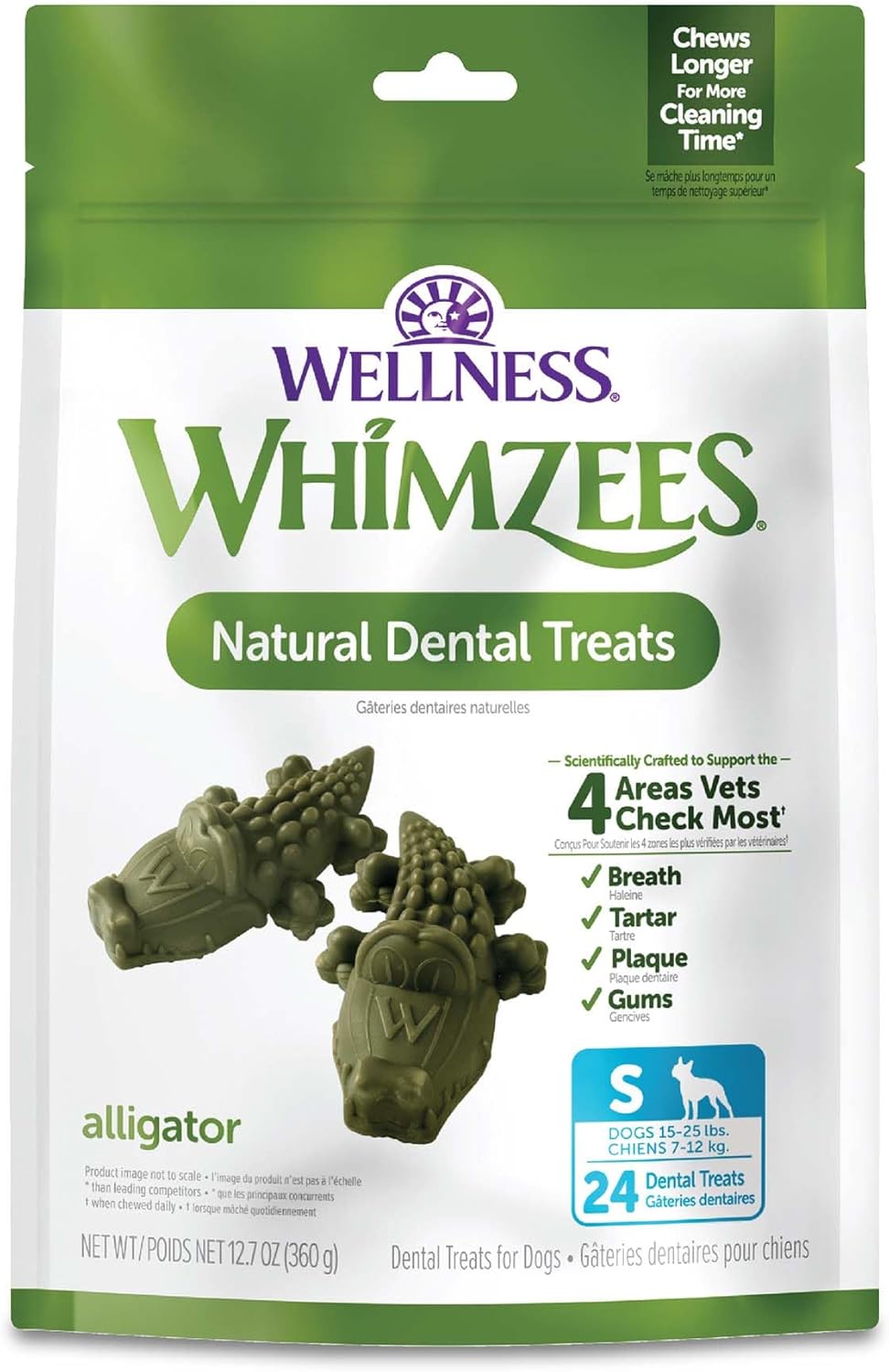 WHIMZEES Wellness Alligator Dog Dental Treats, Natural Chews, Small Size, (24 Count)