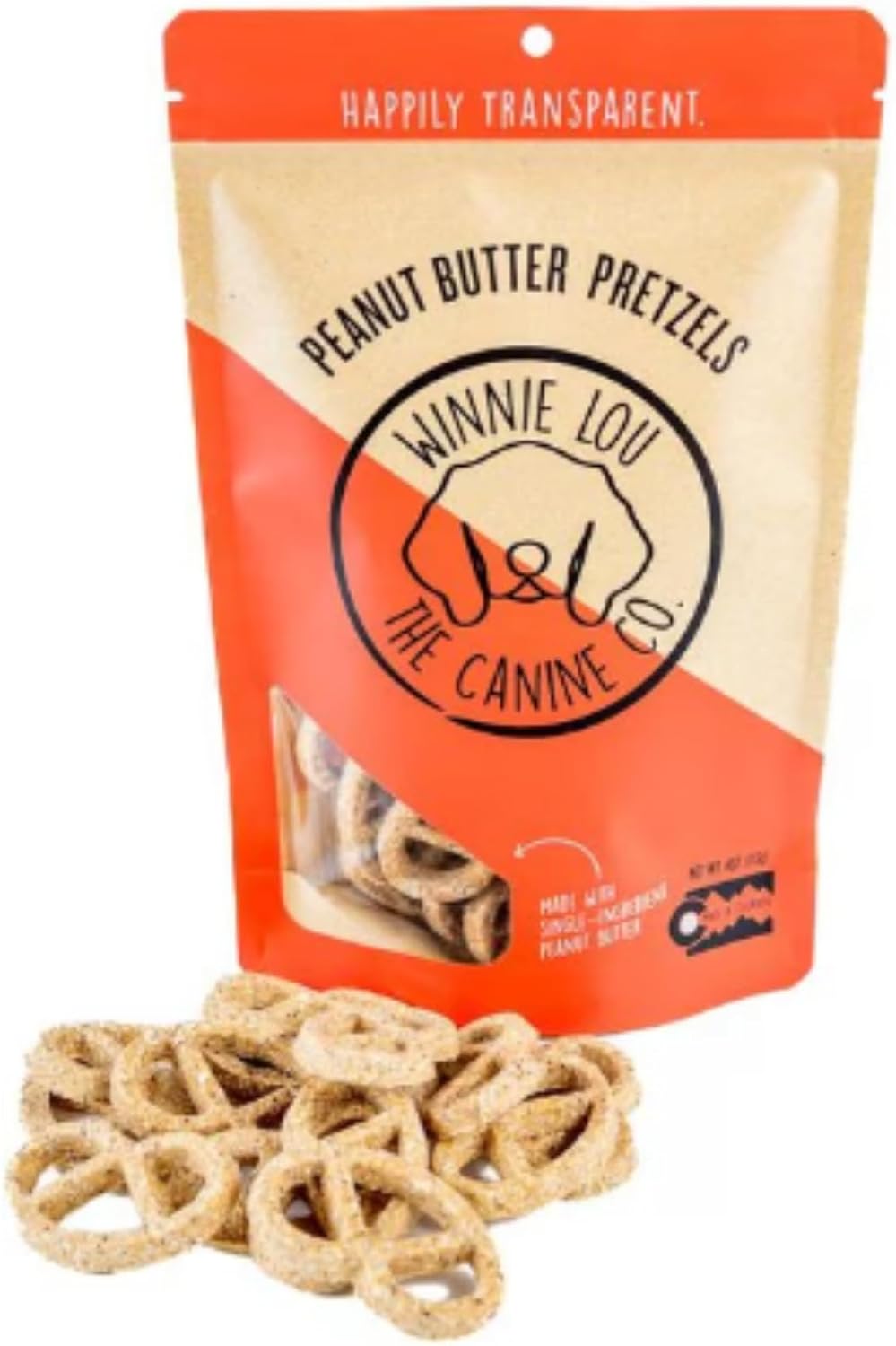 Winnie Lou Organic Healthy Dog Treats – All Natural Crunchy Dog Biscuits Made in USA with Organic Ingredients from Colorado Farms – for Small, Medium, Large Dogs – Peanut Butter Pretzels (Pack of 1)