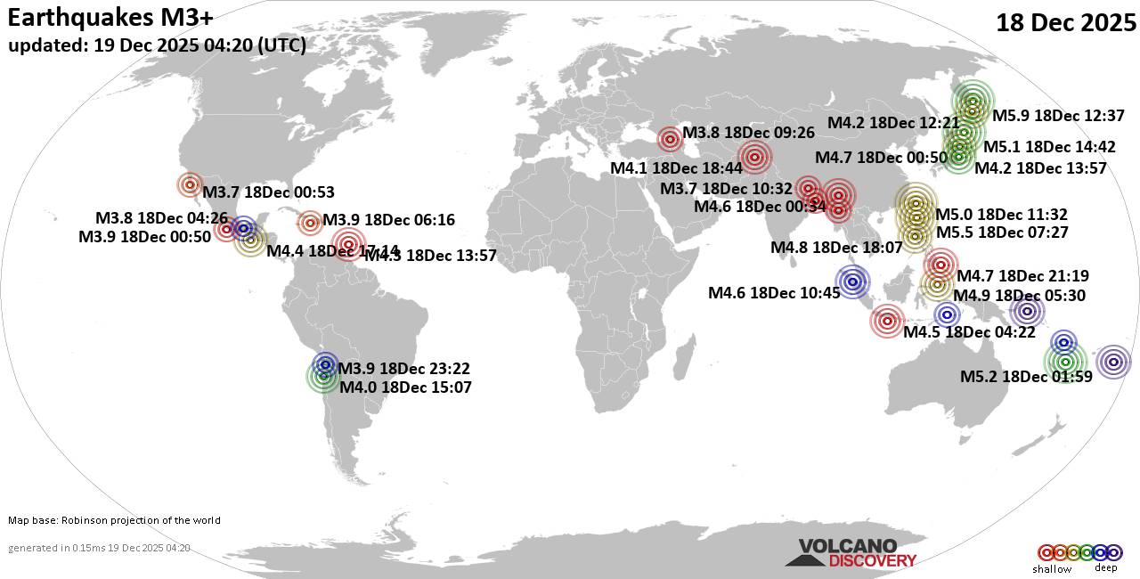 World Earthquake Report for Thursday, 18 December 2025