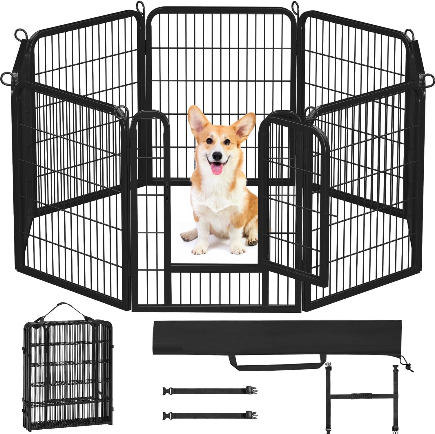 Yaheetech 8 Panels Dog Playpen for Small/Medium/Large Dogs, 32″ Dog Fence with Easy-Carry Straps&Stakes Storage Bag for RV Camping