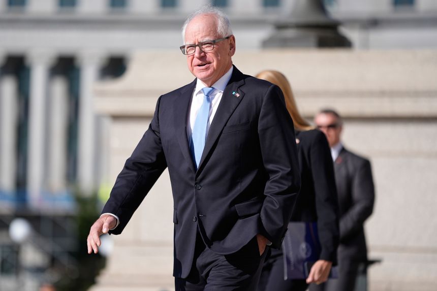 Minnesota Gov. Tim Walz is seen outside of the Capitol in St. Paul, Minnesota, on October 7.