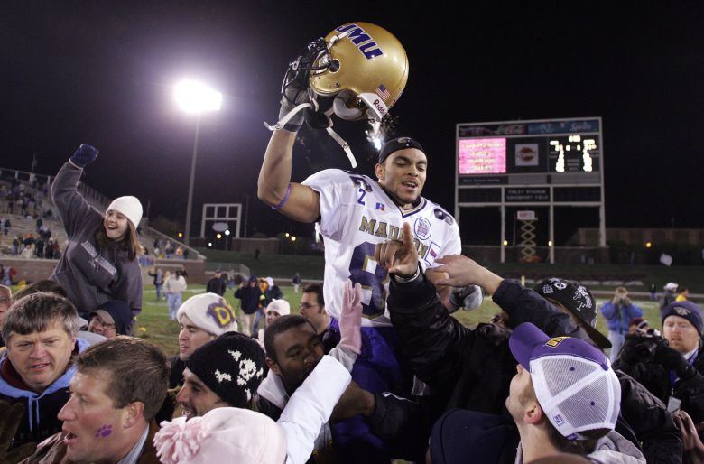 Wide receiver D.D. Boxley celebrates JMU's title win in 2004.