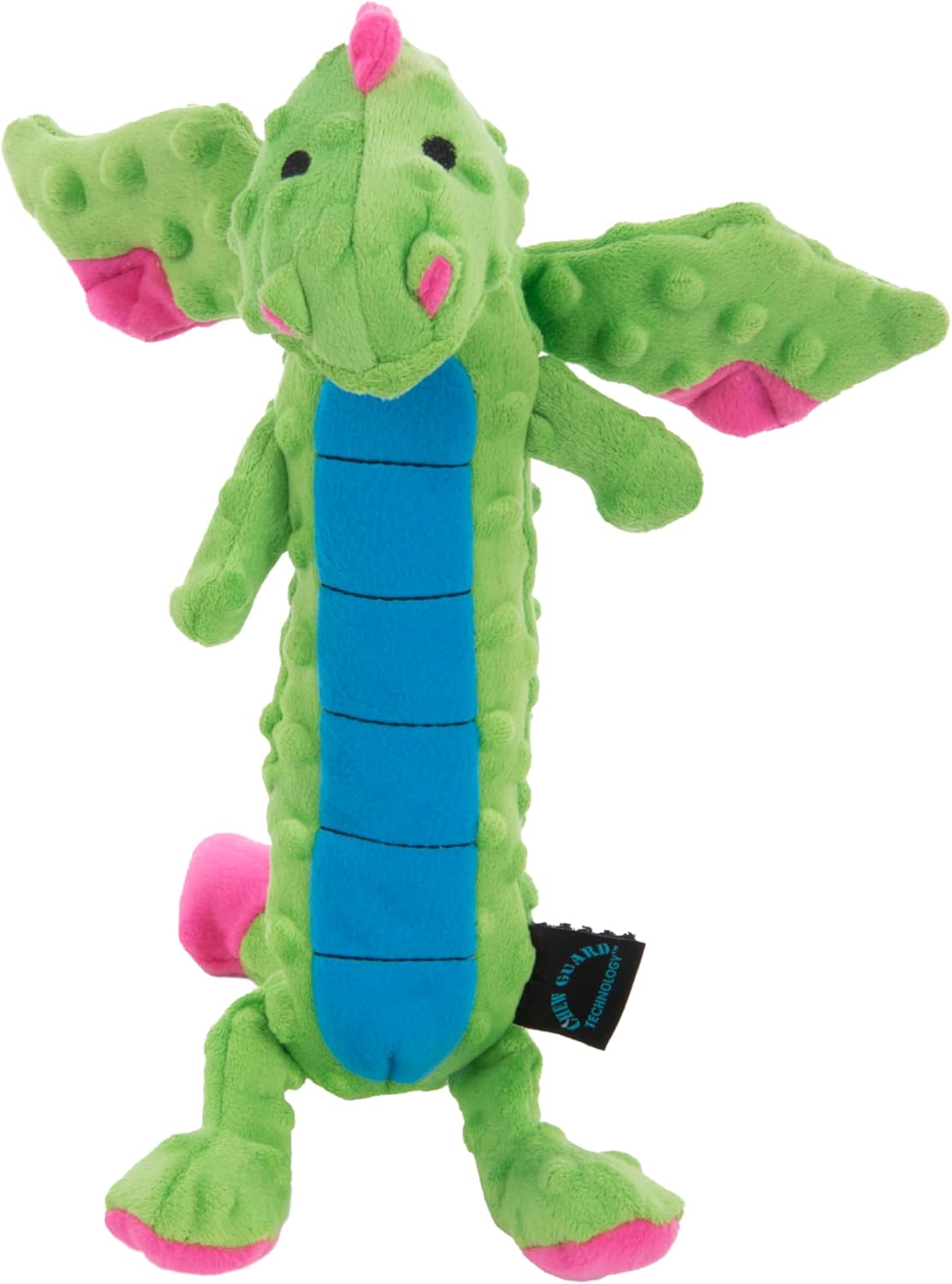 goDog Bubble Plush Skinny Dragons Squeaky Plush Dog Toy, Chew Guard Technology – Green, Large