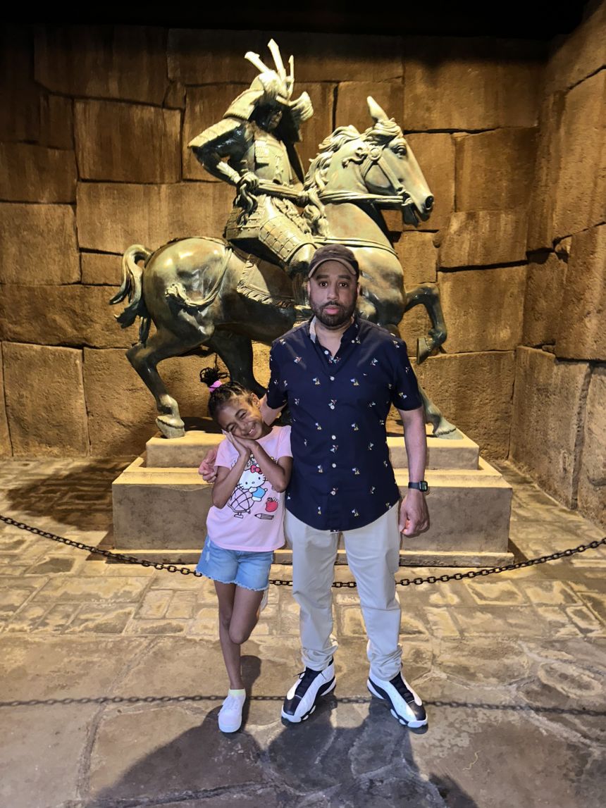 Marcus Satterfield and his daughter on April 14.