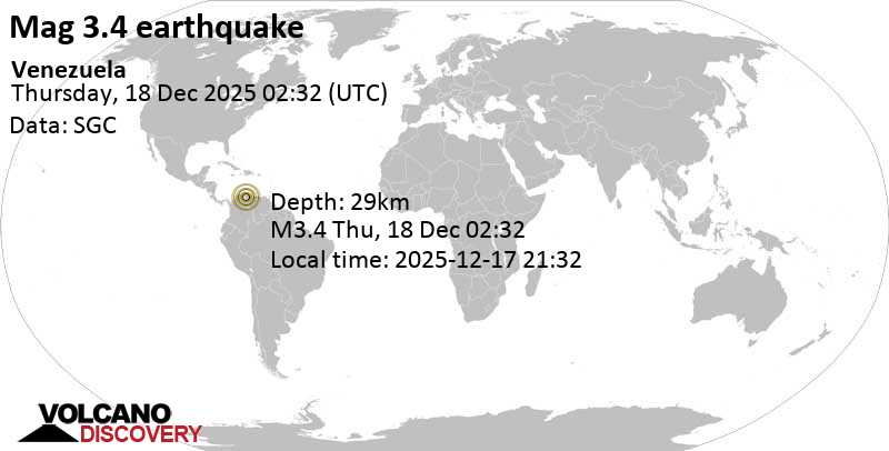 3.4 quake 21 km northeast of Mene Grande, Zulia, Venezuela, Dec 17, 2025 09:32 pm (GMT -5)