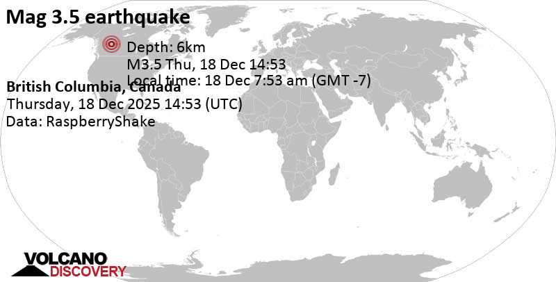 3.5 quake Peace River, 23 km south of Fort St. John, Peace River Regional District, British Columbia, Canada, Dec 18, 2025 07:53 am (GMT -7)