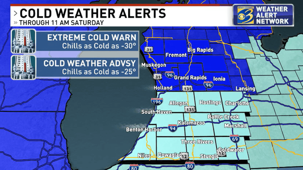 Extreme Cold Warning, Cold Weather Advisory for West Michigan (Courtesy: WWMT-TV)