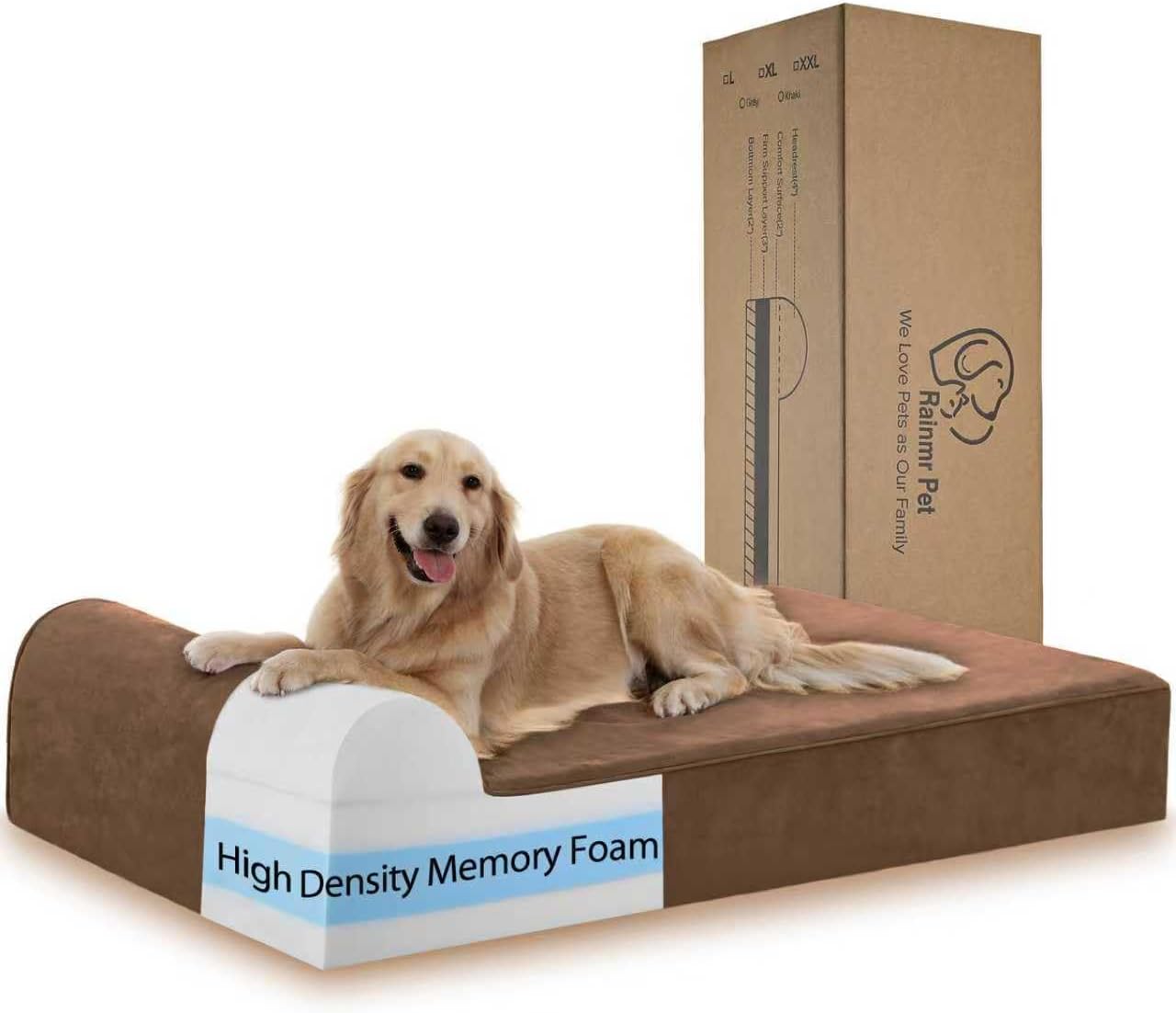 Rainmr Orthopedic Dog Beds for Large Dogs, 7″ Memory Foam Dog Beds with Waterproof Liner, Durable Microsuede Cover, Removable and Washable, Nonskid Bottom, 48″x30″x7″ L Chocolate