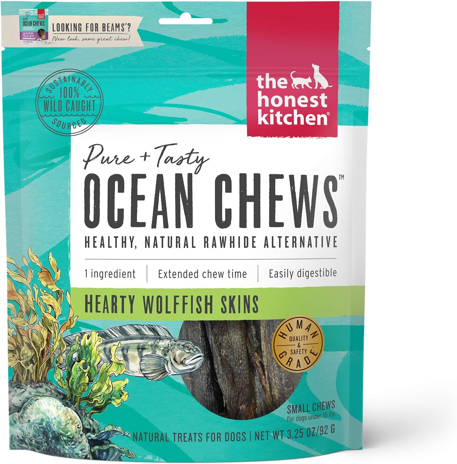 The Honest Kitchen Human Grade Ocean Chews™ Hearty Wolffish Skins Dog Treats, 3.25 oz (Beams™)