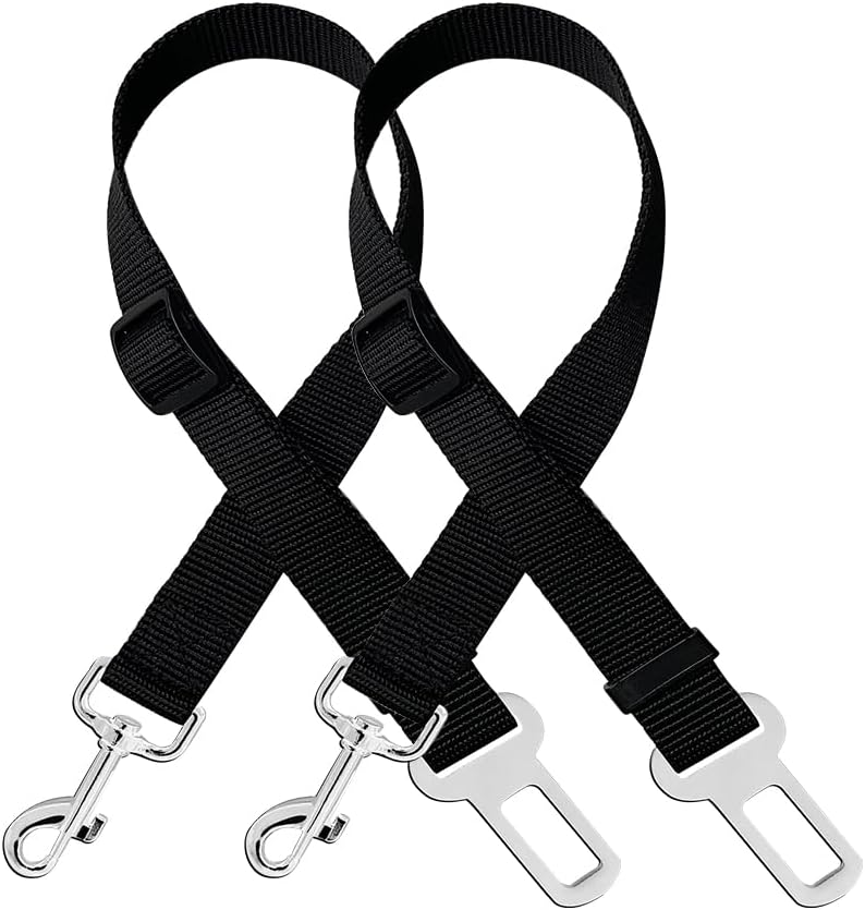 2 Pack Adjustable Pet Car Seat Belt – Woven Nylon Dog Safety Harness Strap, Durable Pet Restraint Leash Clip for Vehicle Travel
