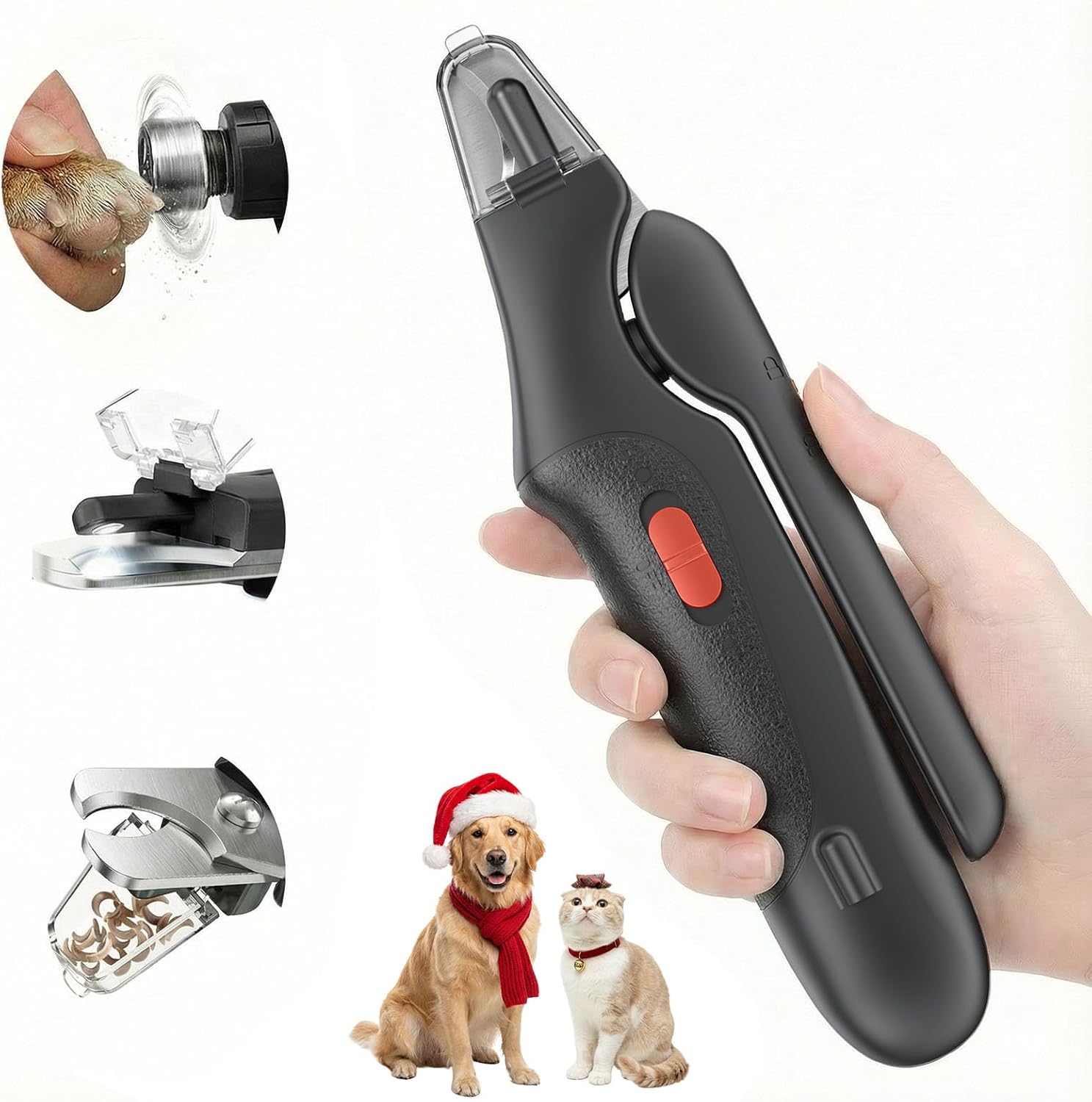 2 in 1 Dog Nail Clippers & Cat Nail Clippers Trimmers for Large Medium Small Dogs Cats Claw Trimmer Quick Sensor and Safety Guard USB Rechargeable Dogs Nail Trimmer with Catcher & 2 LED Lights