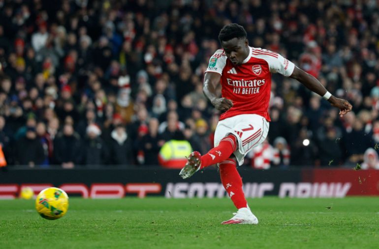 Bukayo Saka in action.