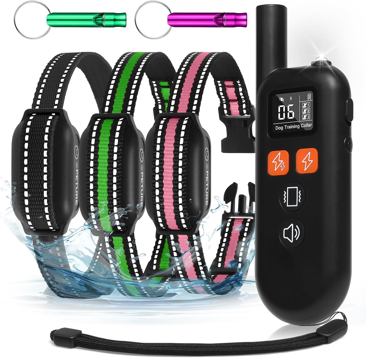 3 Dogs Shock Collar with Remote 3 Pack-3300FT Dog Training Collar with Fashlight, IPX7 E Collar with Double Shock for Small Medium Large Dogs(5-150lbs)-4 Training Modes, Adjustable Strap, Rechargeable