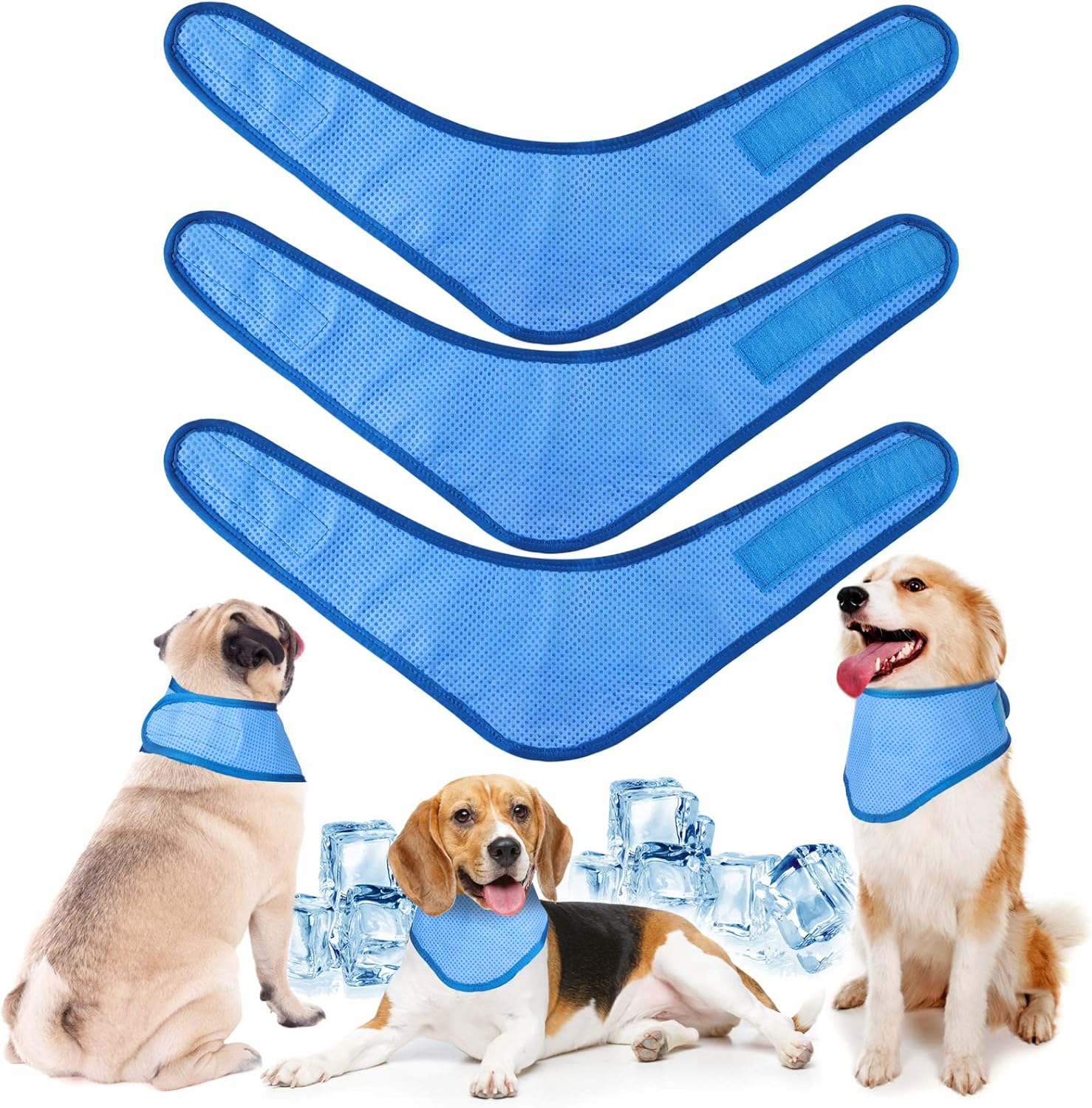 3 Pack Dog Cooling Bandana Instant Chill Out Pet Bandana Adjustable Neck Cooler Heat Dissipation Triangle Scarfs Pet Cooling Collars for Small Medium Large Calming Hot Weather Summer(Blue)
