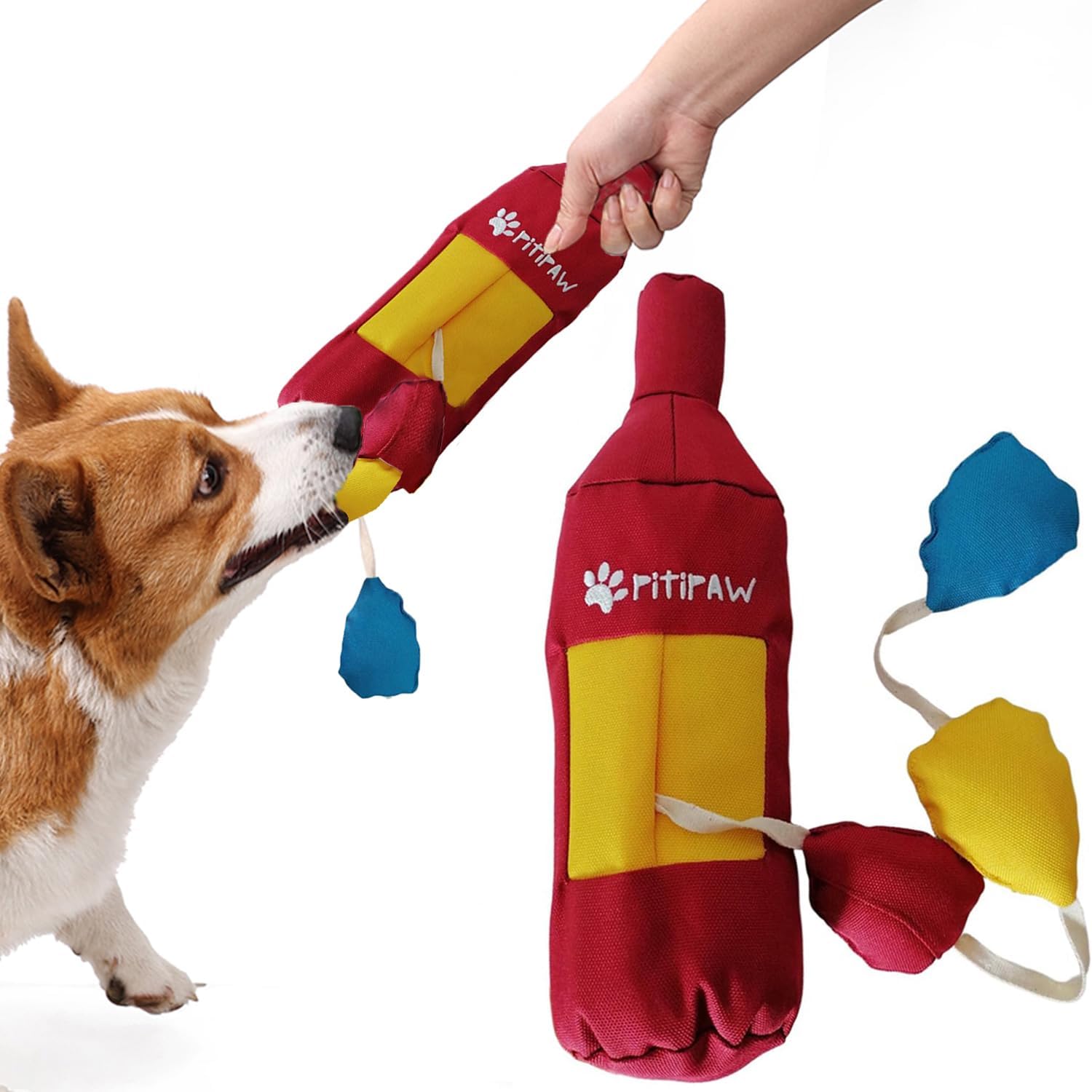 3-in-1 Eco-Friendly Dog Squeaky Toys for Medium Small Puppy Breed Dogs, Dog Toys for Beagle Corgi Frenchie to Keep Them Busy Snuffle Toy for Dogs with Treat Dispenser Tug off Toy Play, Bottle-Shaped