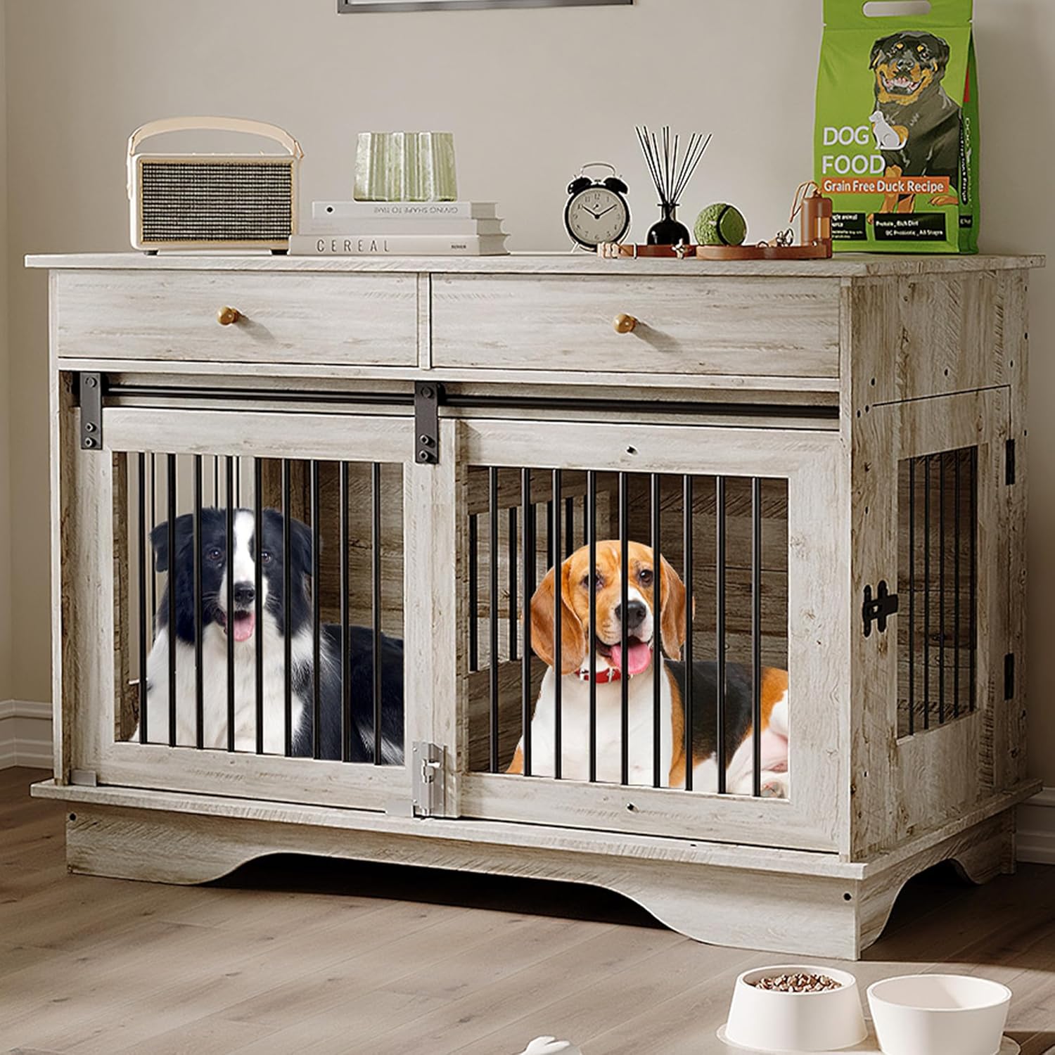 47″ Dog Furniture Crate, Large Furniture Style Dog Crate for Large/Medium/Small Dogs (Retro Grey, One Cage)