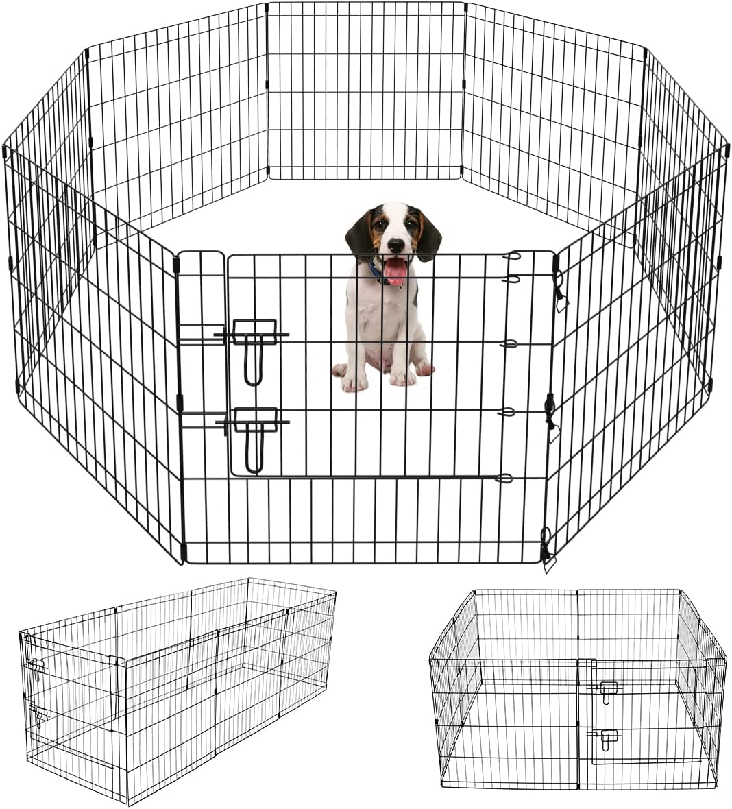 Artmeer Pet Playpen Puppy Playpen Kennels Dog Fence Exercise Pen Gate Fence Foldable Dog Crate 8 Panels 24 Inch Kennels Pen Playpen Options Ideal for Pet Animals Outdoor Indoor(Black 24”x24”)