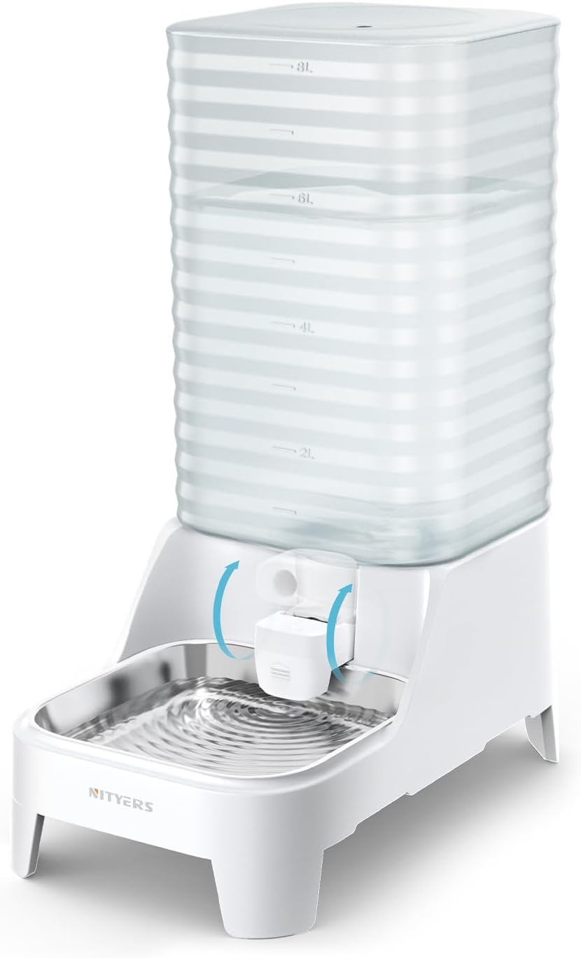 Automatic Dog Water Bowl Dispenser with Patented Faucet – 8L Large Gravity Cat Water Dispenser with Filter & Adjustable Base, Wide Mouth for Easy Clean, BPA-Free, Stainless Steel Pet Waterer for Pets