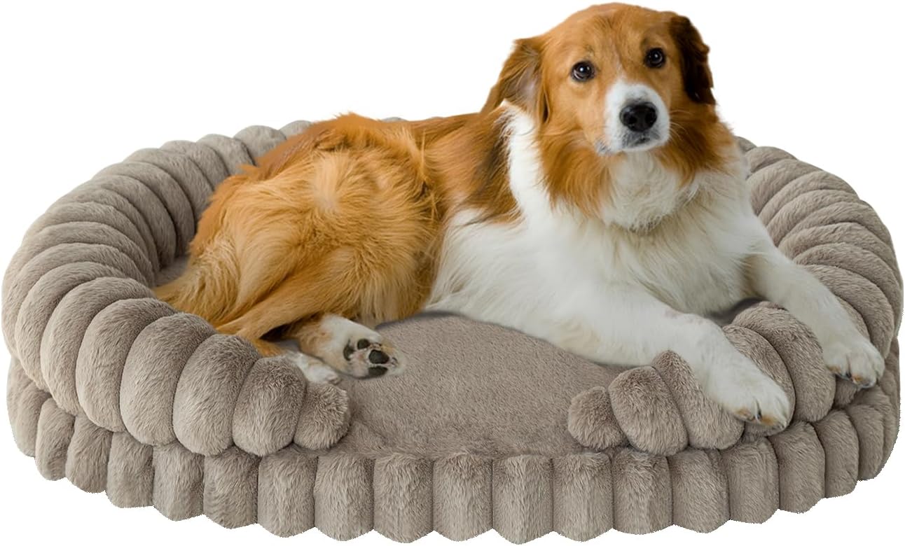 BALANCE Calming Dog Bed for Large Sized Dogs, 36 Inches Oval Washable Pet Bed with Sides, Orthopedic Pet Couch Sofa with Non-Slip Bottom, Oatmeal