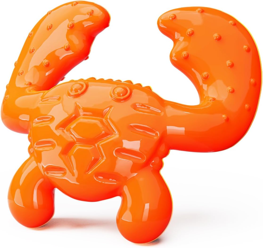 BLESQU Indestructible Dog Chew Toy for Aggressive Chewers – Durable Nylon Crab Shape, Bacon Flavor, Treat Dispensing Chew Toy for Large Dogs, Teeth Cleaning & Anxiety Relief