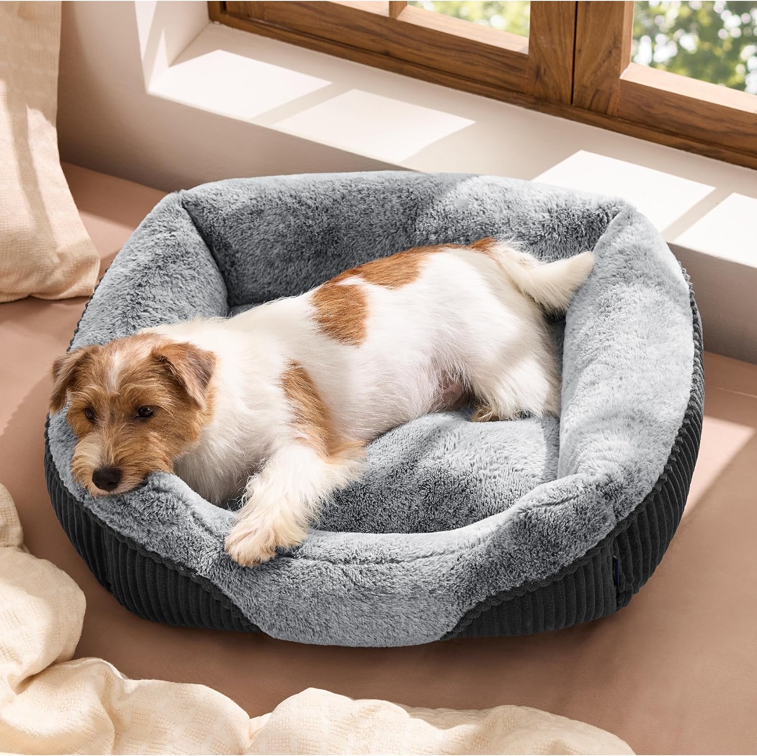 Bedsure Washable Dog Bed Small Medium Size Dog – Rectangle Fluffy Plush Pet Bed Puppy Bed, Comfy Corduroy Fleece and Nonskid Bottom,25x21x7inches,Suitable for Pet Up to 20lbs,Grey