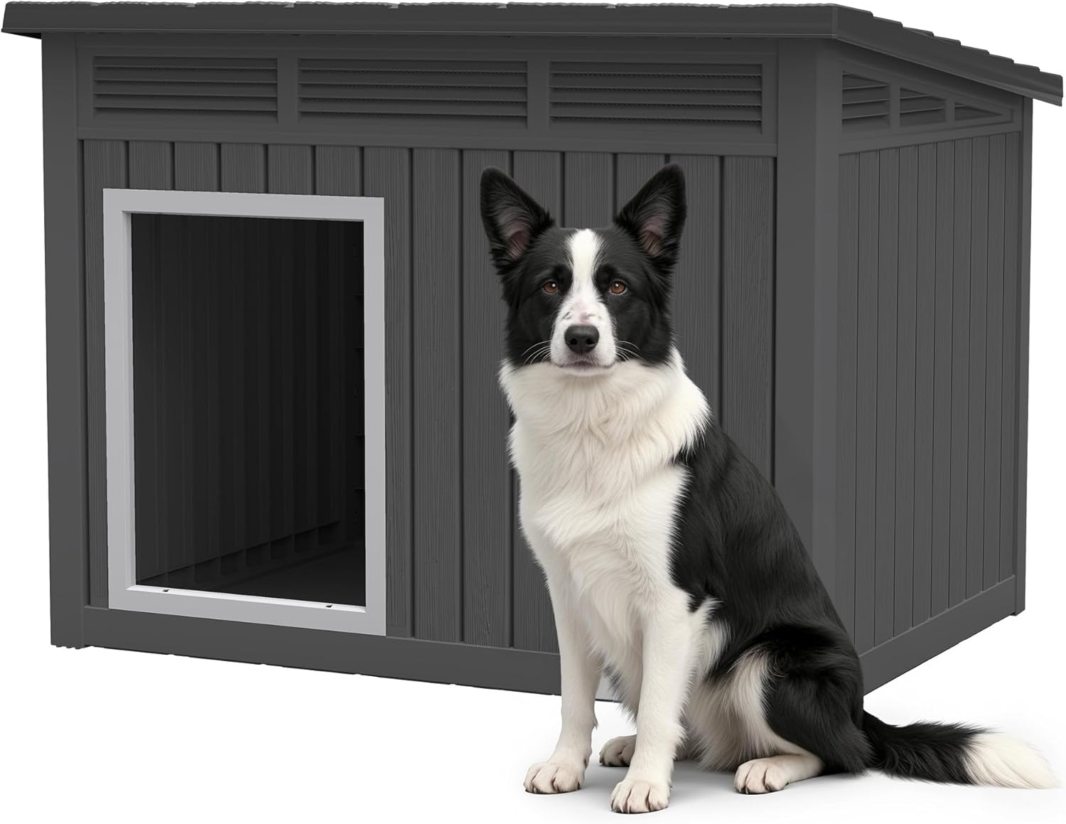 Bifanuo Dog House Outdoor Indoor for Large Dog – Weatherproof & Removable Roof, Easy Assemble and Clean for Medium to Large Dogs(Black, 41.2″ L x 31″ W x 31.5″ H)
