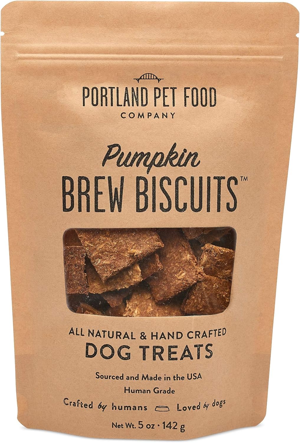 CRAFTED BY HUMANS LOVED BY DOGS Portland Pet Food Company Pumpkin Brew Biscuit Dog Treats (1 Pack, 5 oz Bag) – All Natural, Human-Grade, USA-Sourced and Made